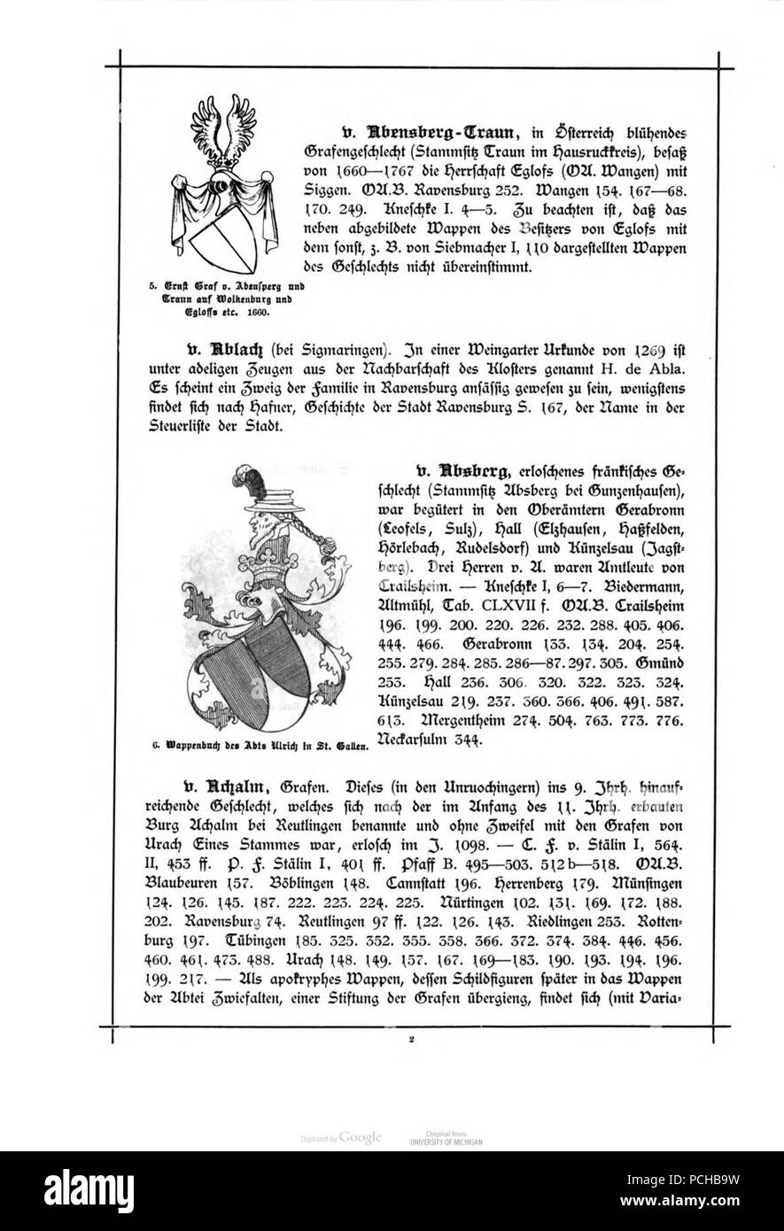 Alberti Wuerttembergisches Adels- und Wappenbuch 0002. Stockfoto