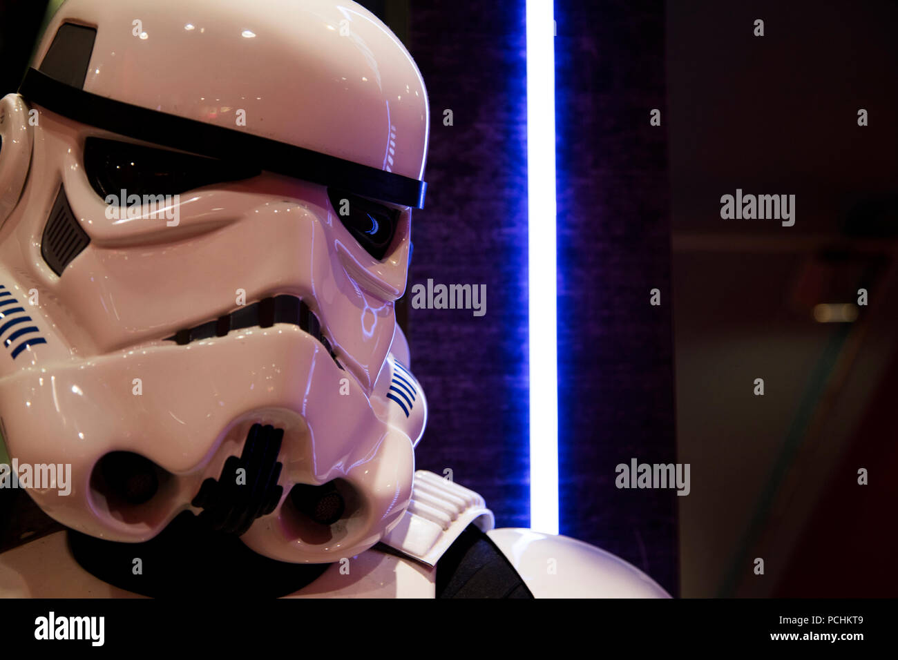 LONDON, Großbritannien - 31 JULI 2018: ein Stormtrooper Figur aus der beliebten Star Wars Film Franchise in einem Shop in London Stockfoto