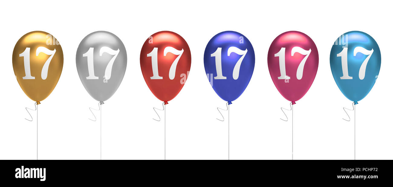 Nummer 17 geburtstag Luftballons Kollektion gold, silber, rot, blau, pink.  3D-Rendering Stockfotografie - Alamy