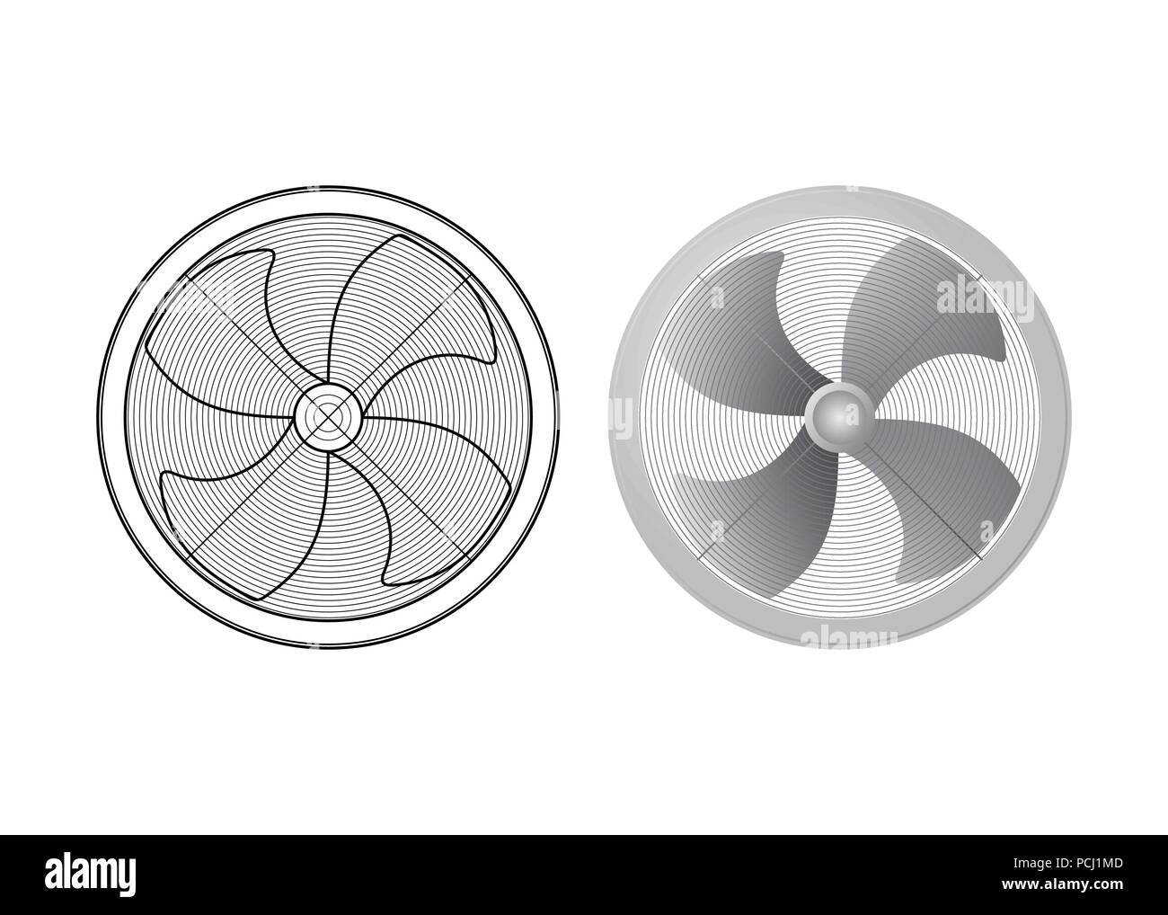 Satz von Fans. Vier klingen. Industrielle Vector Illustration. Luftstrom. Stock Vektor