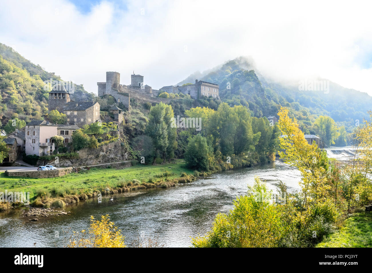 Frankreich, Aveyron, Midi-Pyrenäen, Parc Naturel Regional des Grands Causses (Natural Regional Park des Grands Causses), Brousse le Chateau, beschriftet Les Plu Stockfoto