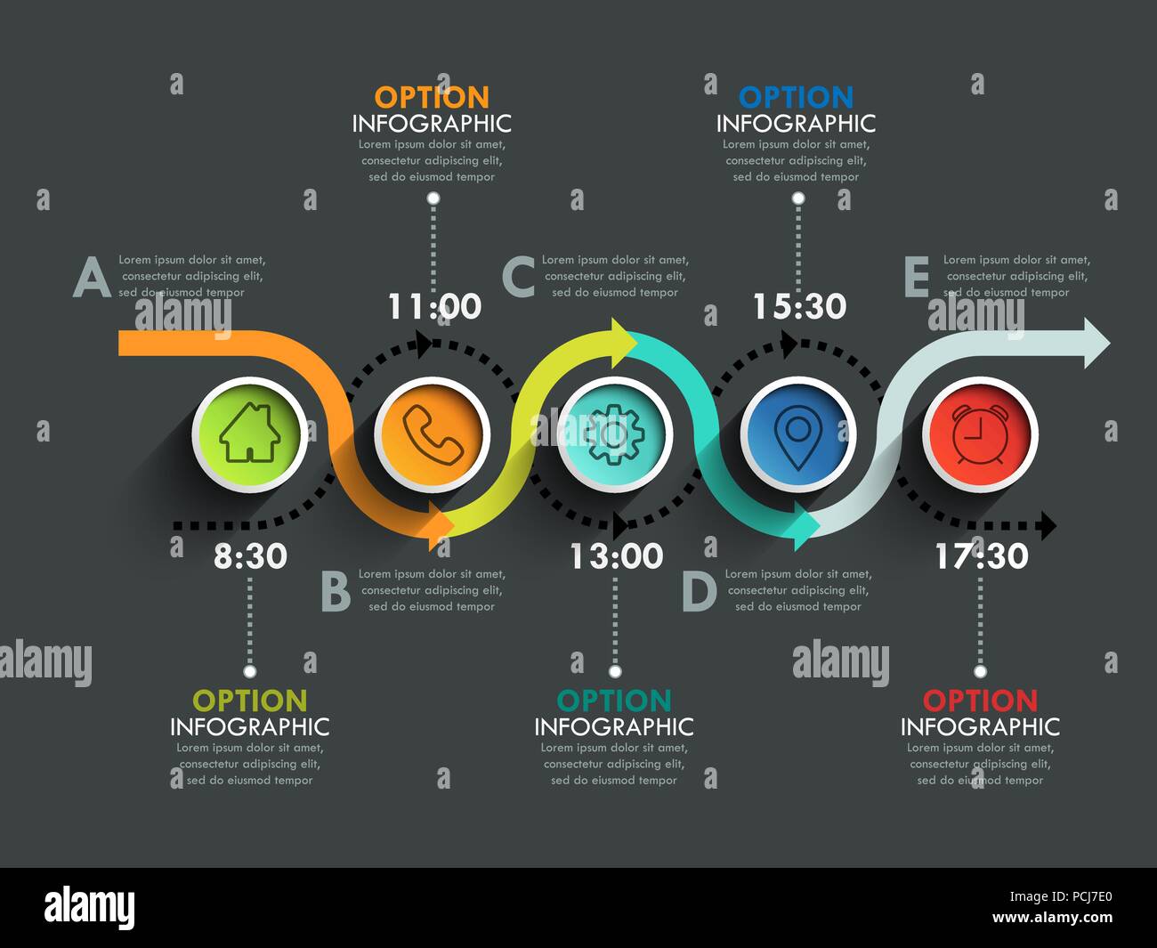 Business Circle timeline Banner. Moderne Unternehmen Infografik. Infografik Anzahl Optionen. Kurvenreiche Straße timeline. Vector EPS 10. Stock Vektor