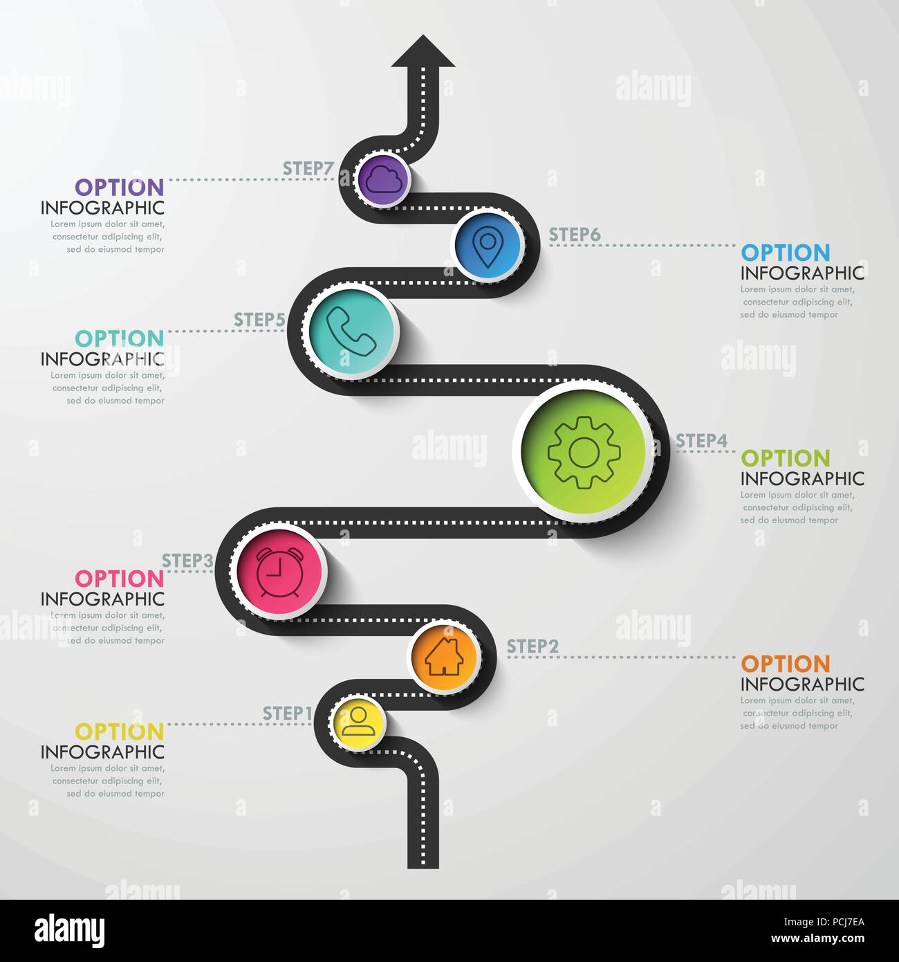 Business Circle timeline Banner. Moderne Unternehmen Infografik. Infografik Anzahl Optionen. Kurvenreiche Straße timeline. Vector EPS 10. Stock Vektor