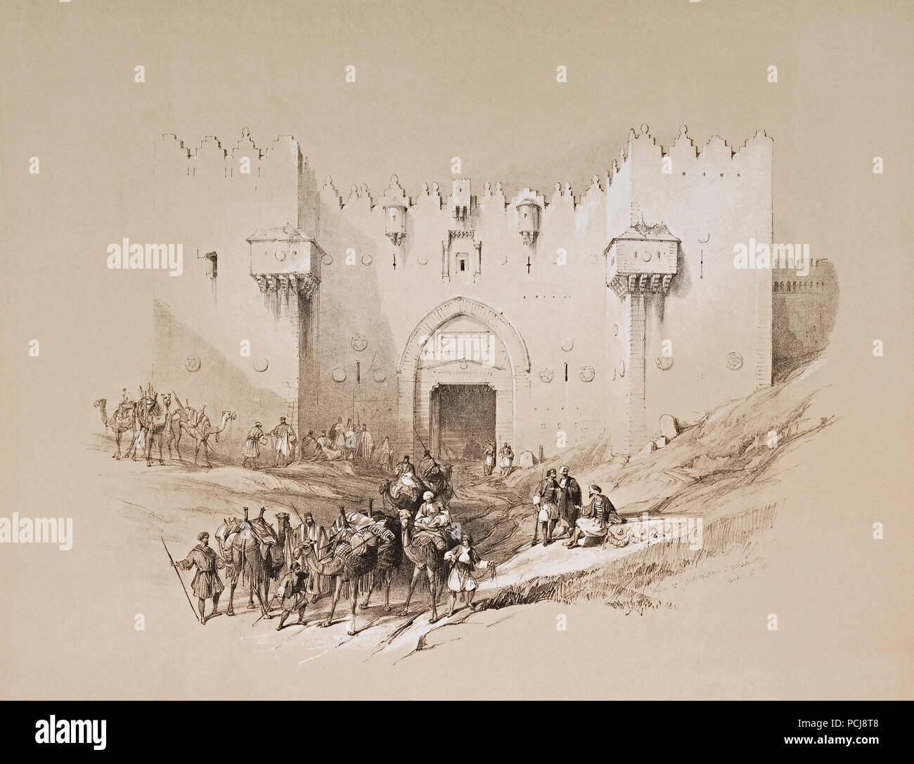Das Damaskus Tor. Nach einer Arbeit von schottischen Künstlers David Roberts, 1796-1864 und belgischen Lithograph Louis Haghe, 1806-1885. Stockfoto