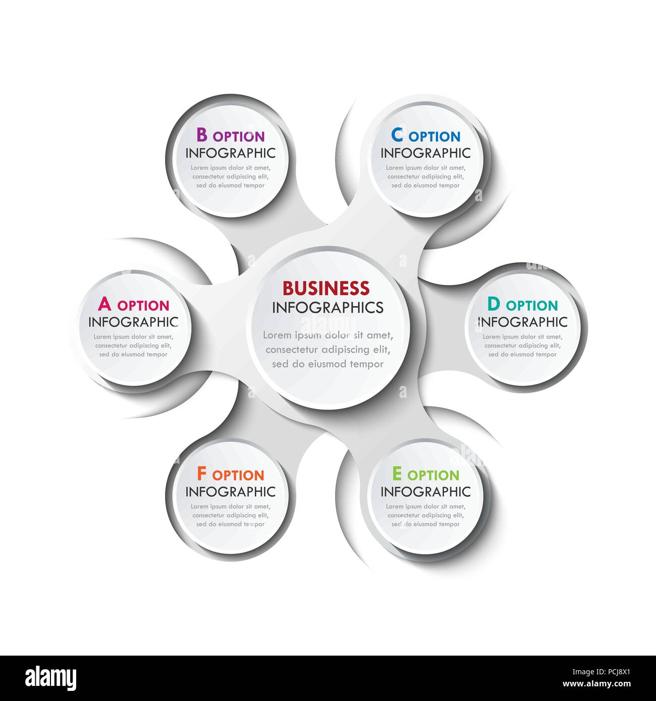 3d-Papier Infografik Elemente für sechs Optionen. Metaball business Infografiken. Vorlage für Kreis Infografik. Vector EPS 10. Stock Vektor