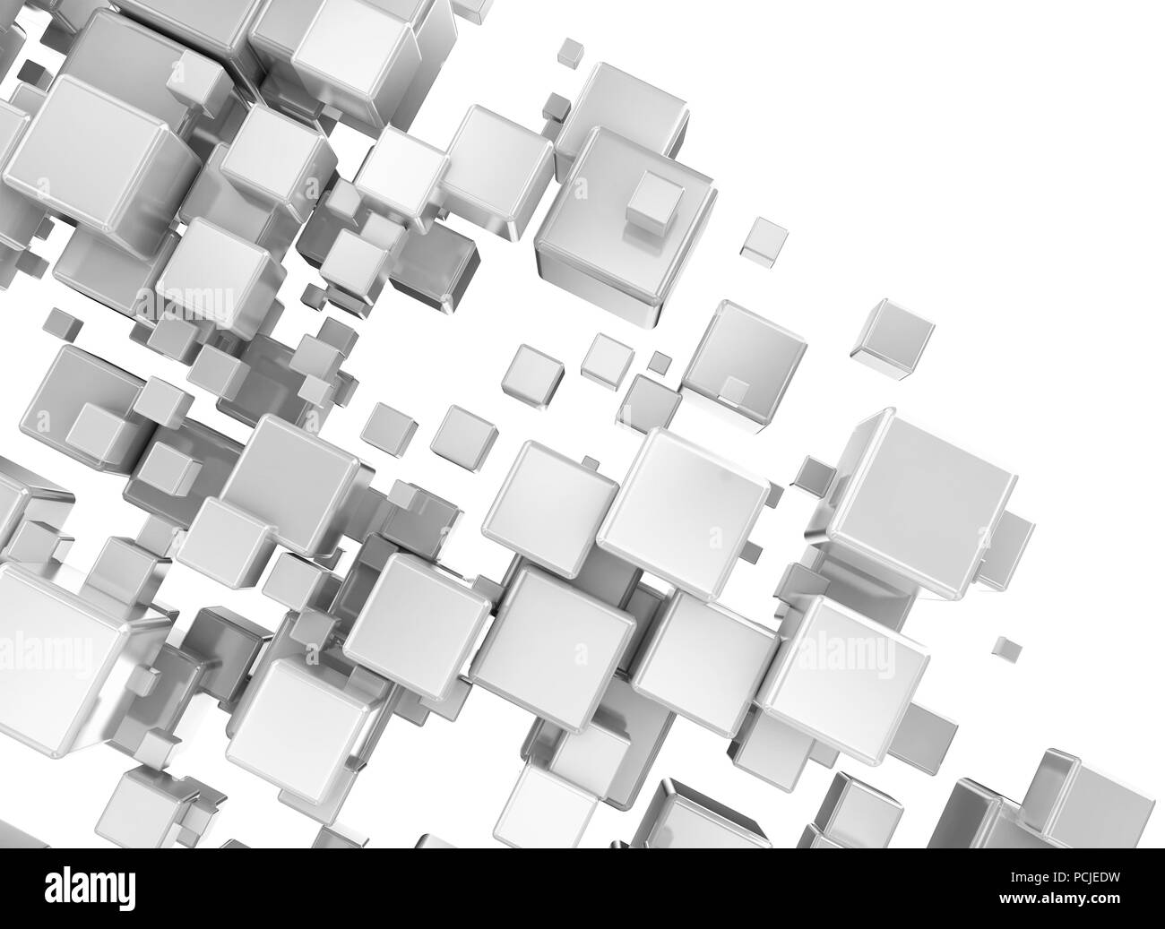 Metall abstrakten 3d Würfel auf weißem Hintergrund Stockfoto