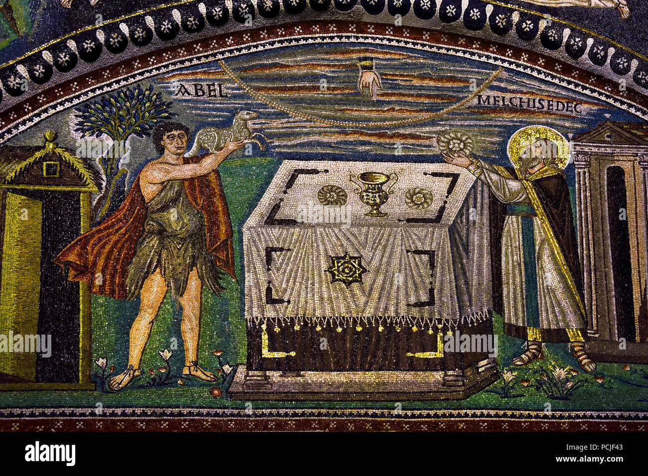 Basilika von San Vitale 547 AD 6. Jahrhundert in Ravenna - Mosaiken (späte römische und byzantinische Architektur,) Emilia-Romagna - Nördliche Italien. (UNESCO Weltkulturerbe) Stockfoto