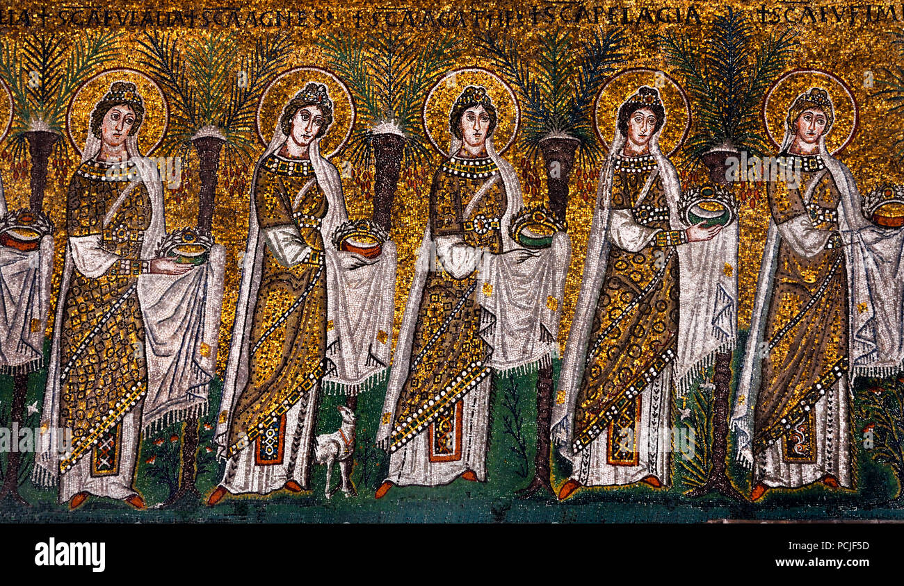 Basilica di Sant Apollinare Nuovo 6-7 Jh. byzantinisches Mosaik von Ravenna (späte römische und byzantinische Architektur,) Emilia-Romagna - Nördliche Italien. (UNESCO Weltkulturerbe) Stockfoto