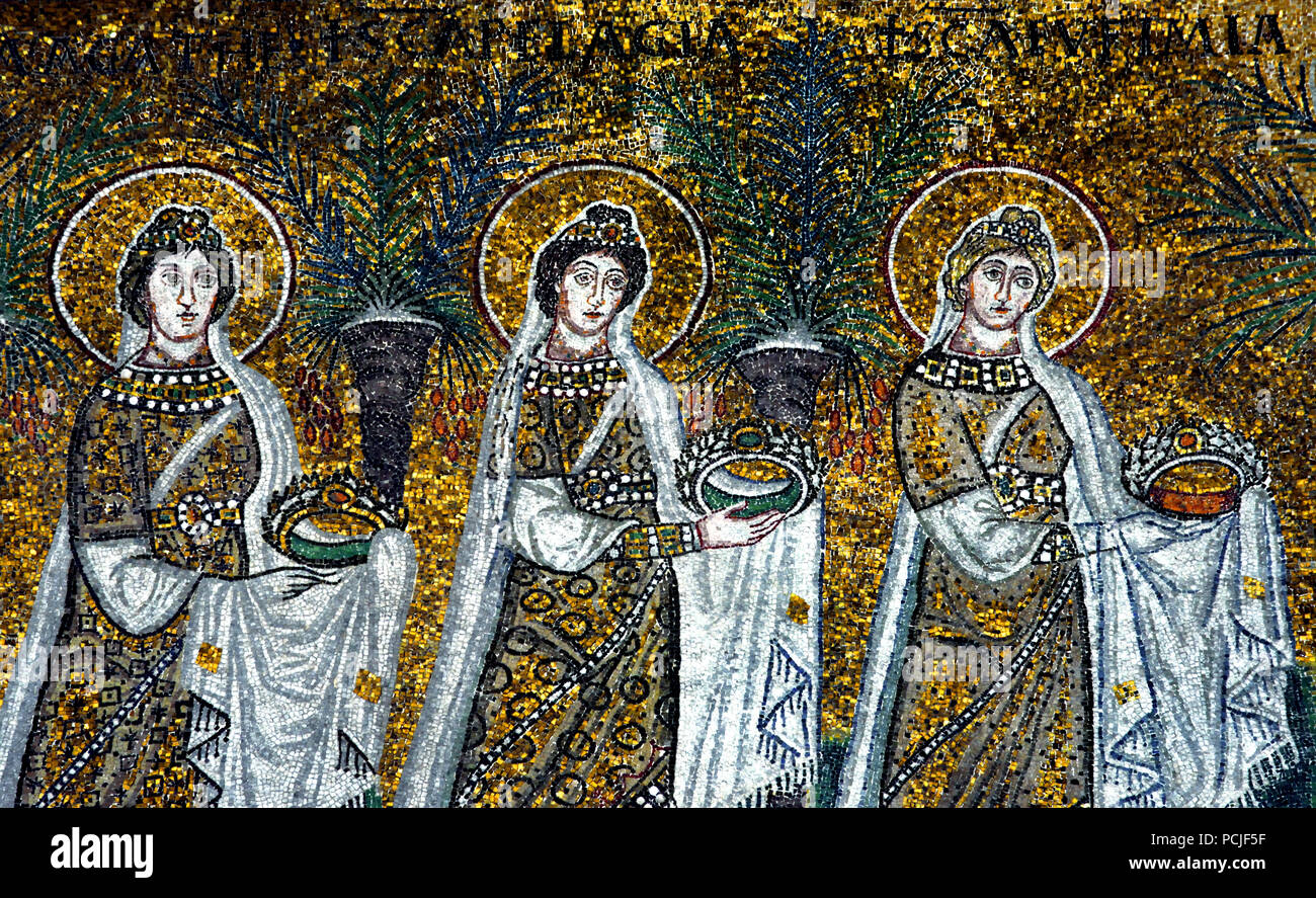 Basilica di Sant Apollinare Nuovo 6-7 Jh. byzantinisches Mosaik von Ravenna (späte römische und byzantinische Architektur,) Emilia-Romagna - Nördliche Italien. (UNESCO Weltkulturerbe) Stockfoto