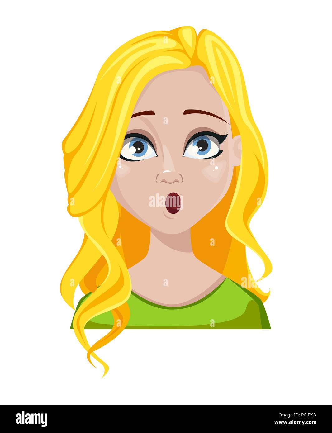 Gesichtsausdruck der Frau mit blonden Haaren. Weibliche Emotion, überrascht. Schönen cartoon Charakter. Vector Illustration auf weißen backgr isoliert Stock Vektor