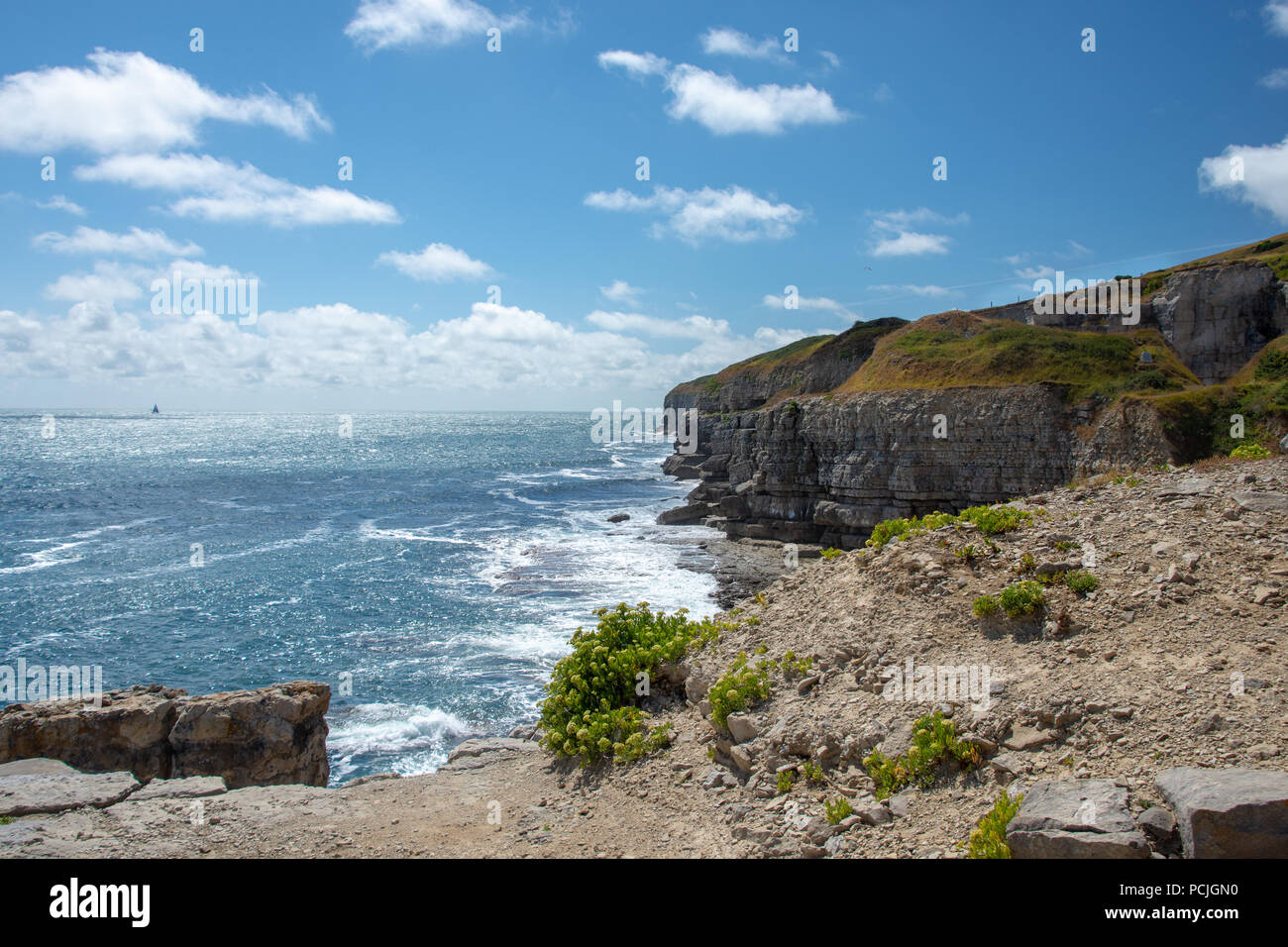Ansicht her Dorset Klippe in der Nähe von Winspit Steinbruch, Großbritannien Stockfoto