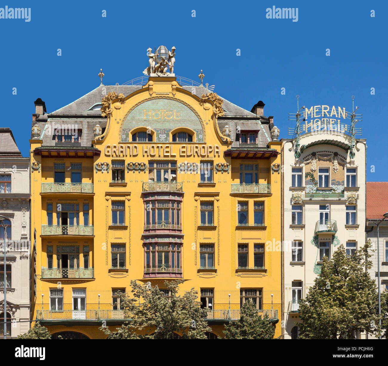 Grand Hotel Europa Fassade, Meran hotel, Wenzelsplatz, Prag, Tschechische Republik Stockfoto