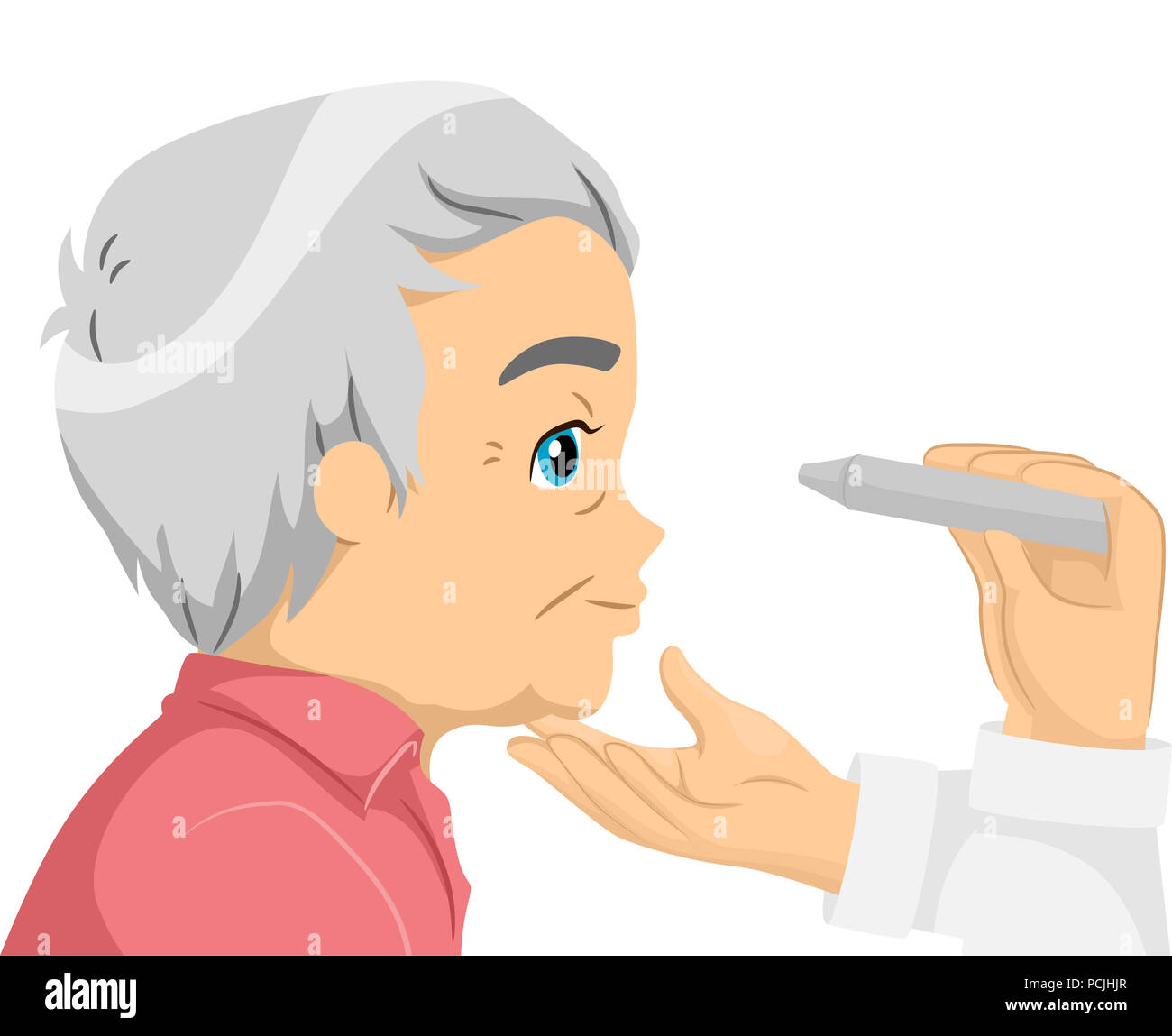 Abbildung: ein älterer Mann in seinem Auge geprüft Stockfoto