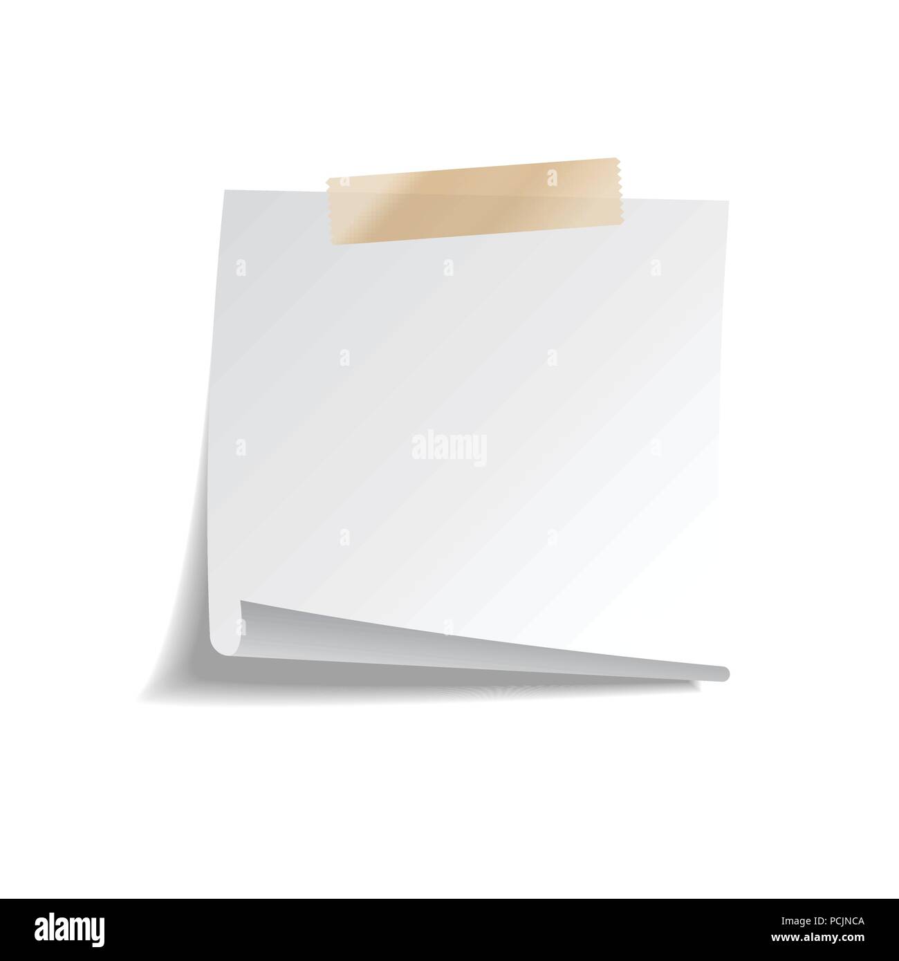 Klebrigen Papier Hinweis mit Klebeband und Schatten auf weißem Hintergrund. Leer. Stock Vektor