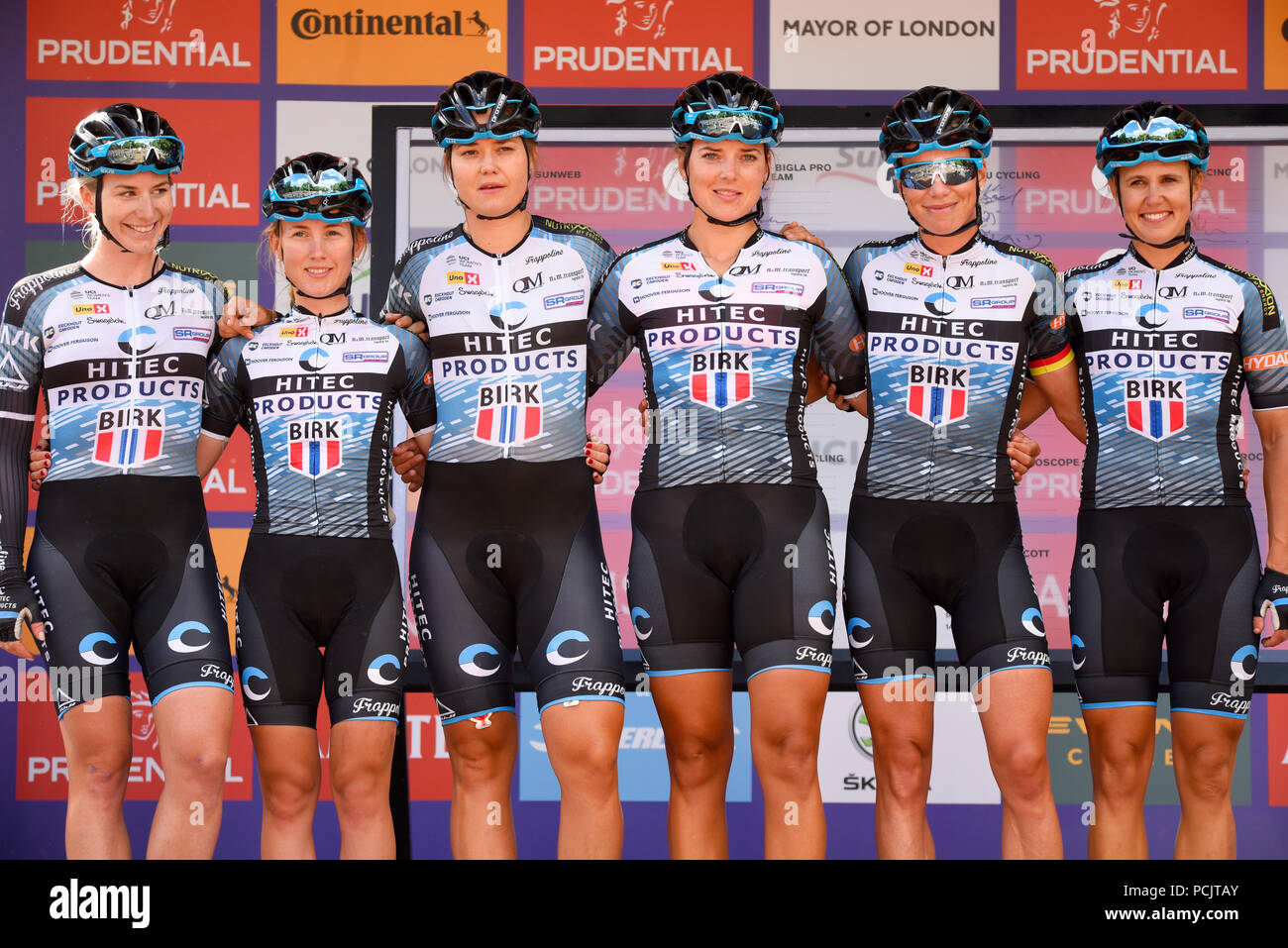 Thea Thorsen, Ingrid Moe, Nina Kessler, Charlotte Becker, Ingvild Gaskjenn, Line Gulliksen, Hitec Produkte Birk Sport Prudential RideLondon Classique Stockfoto