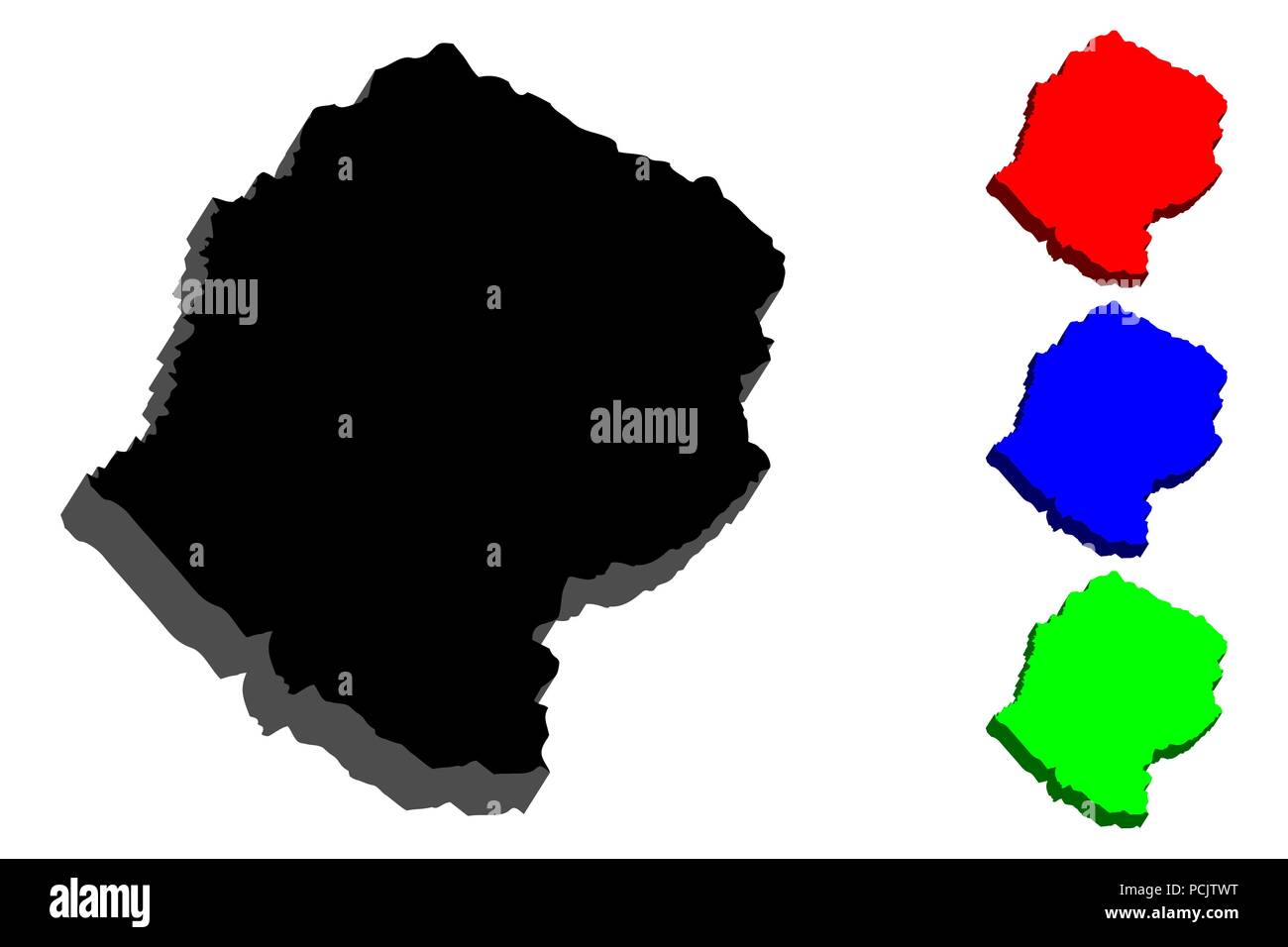 3D-Karte von Lesotho (Königreich Lesotho) - Schwarz, Rot, Blau und Grün-Vector Illustration Stock Vektor