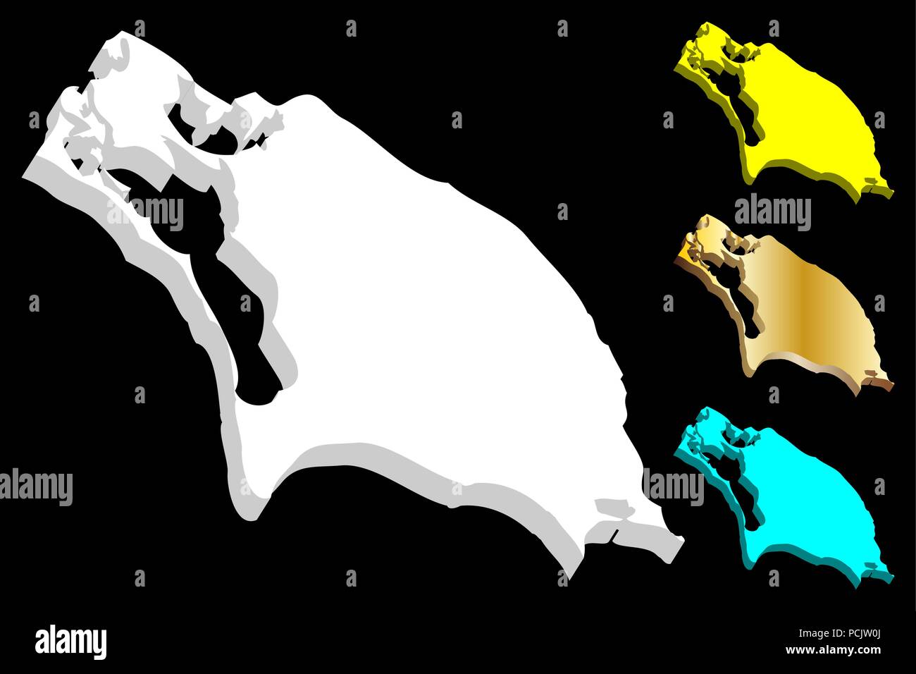 3D-Karte von Barbuda (Antigua und Barbuda) - weiß, gelb, blau und gold-Vector Illustration Stock Vektor
