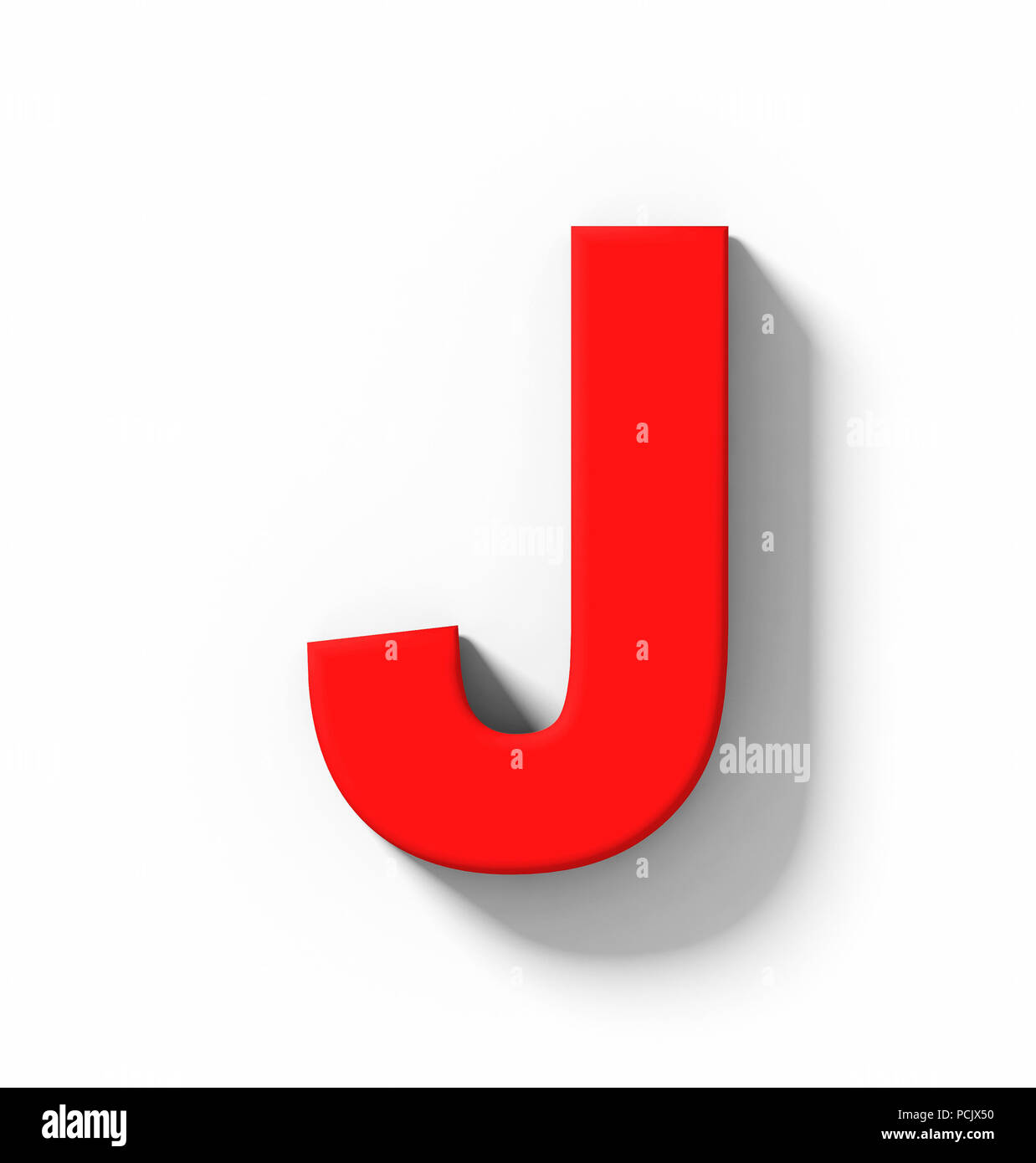 Buchstabe J 3D rot isoliert auf weiß mit Schatten - orthogonale Projektion - 3d rendering Stockfoto