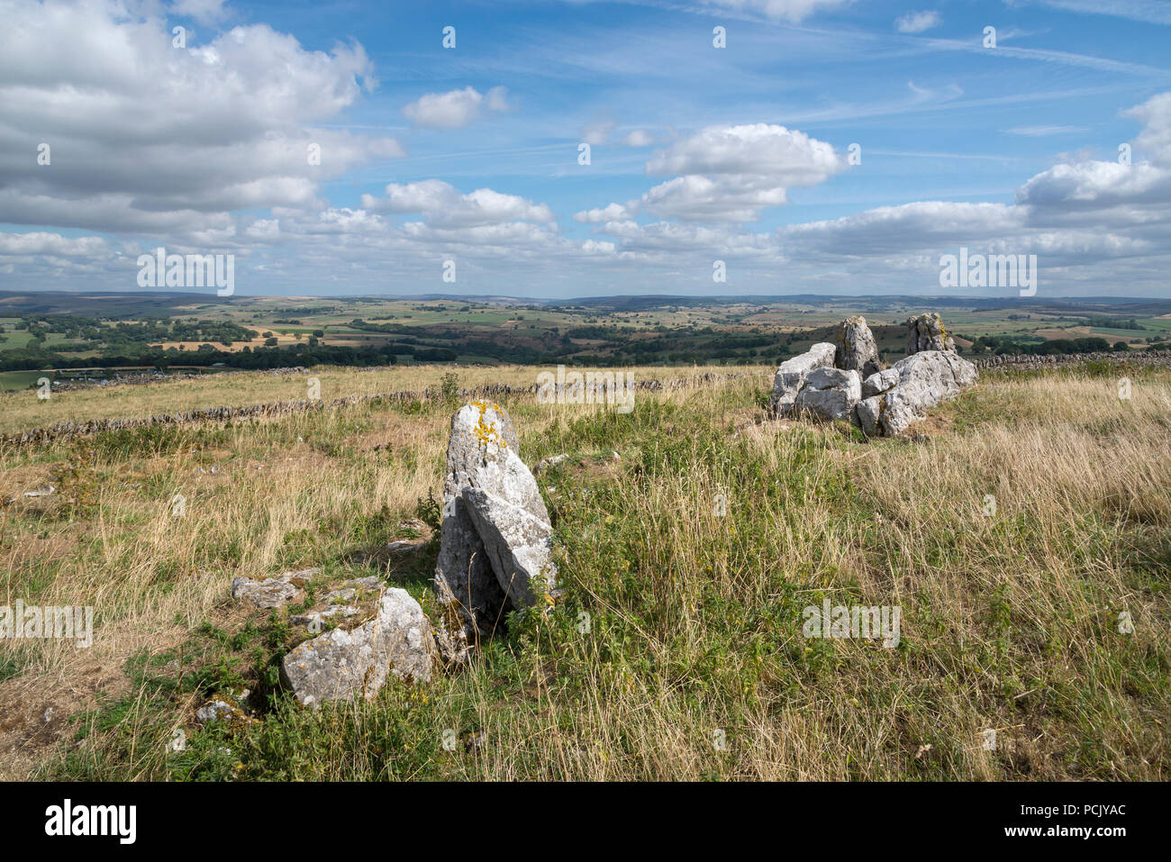 Fünf Brunnen chambered Cairn, Taddington, Derbyshire, England. Reste einer megalithischen Grab dachte das höchste Beispiel seiner Art in Großbritannien zu werden. Stockfoto