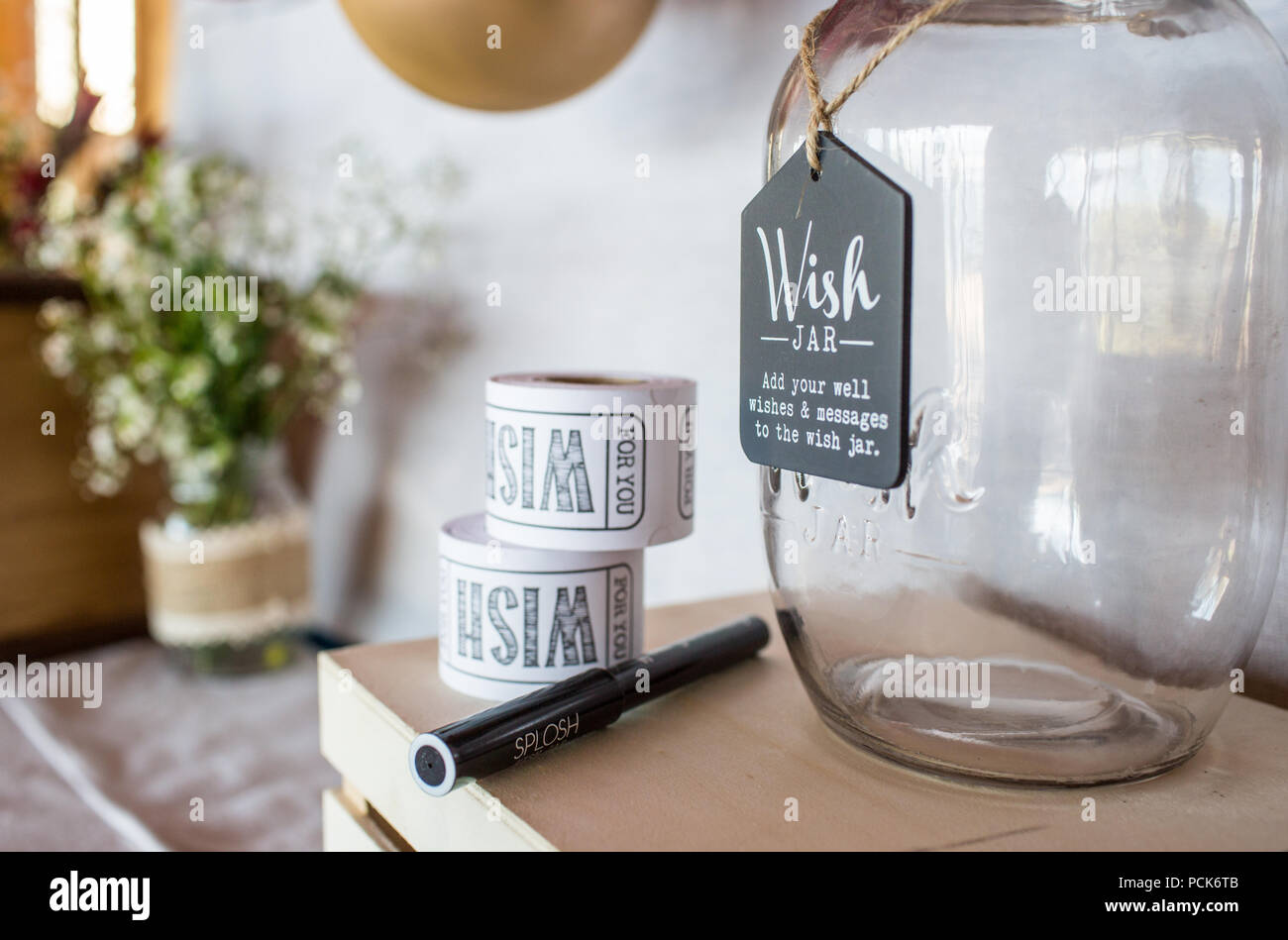 Jar für genesungswünsche an einer Hochzeit Stockfoto