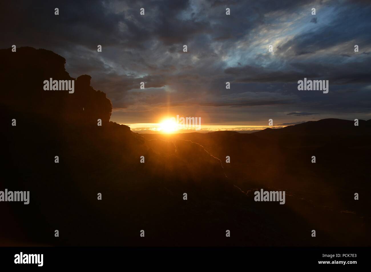 Sonnenuntergang an der Krafla Lavafelder in Island Stockfoto