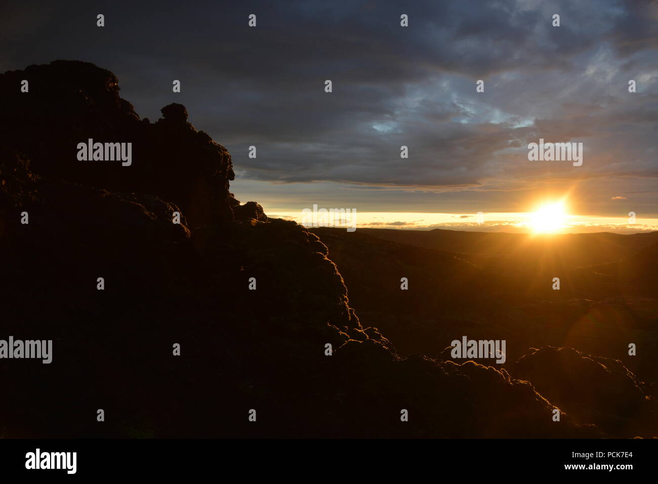 Sonnenuntergang an der Krafla Lavafelder in Island Stockfoto