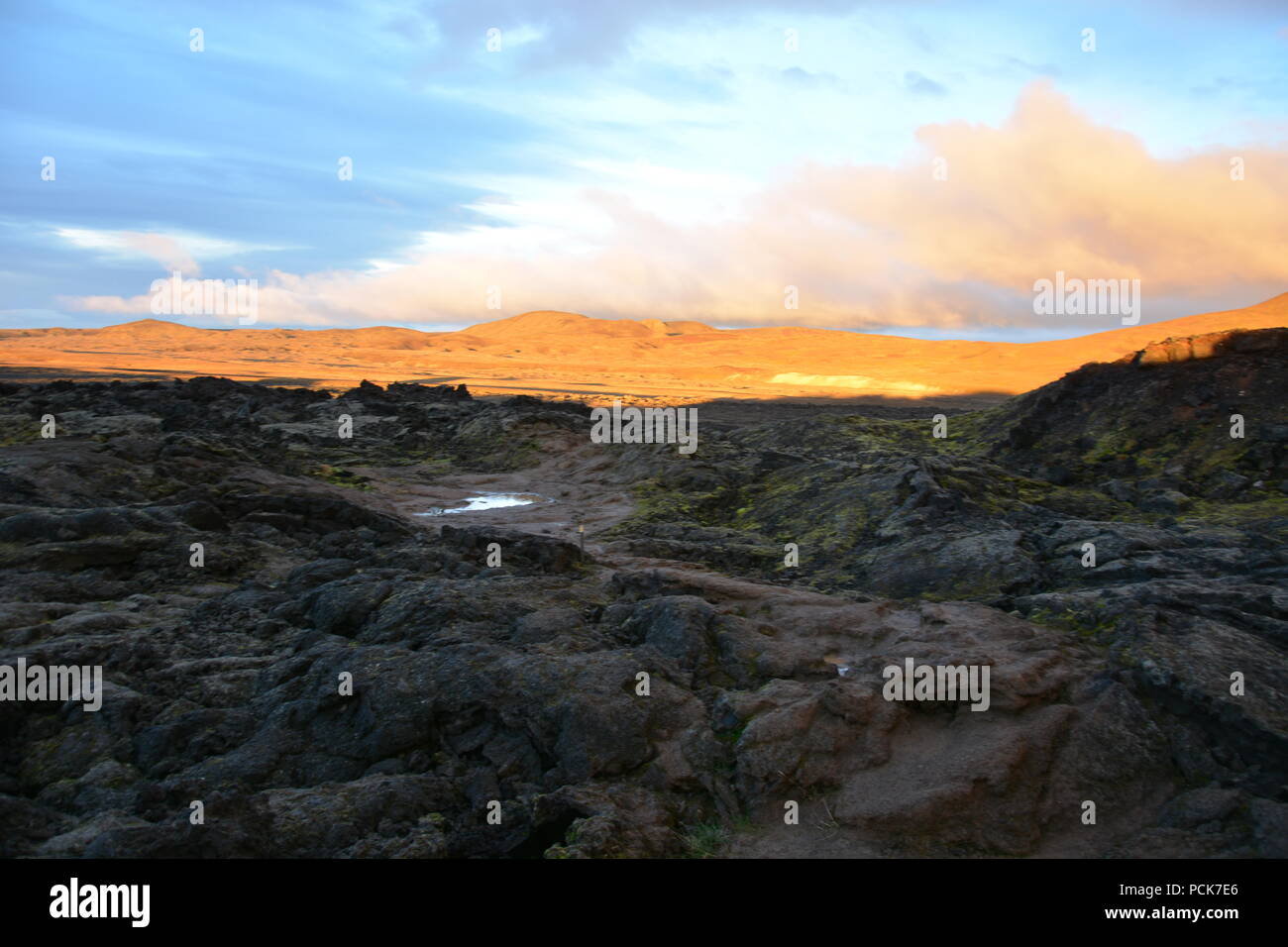 Sonnenuntergang an der Krafla Lavafelder in Island Stockfoto