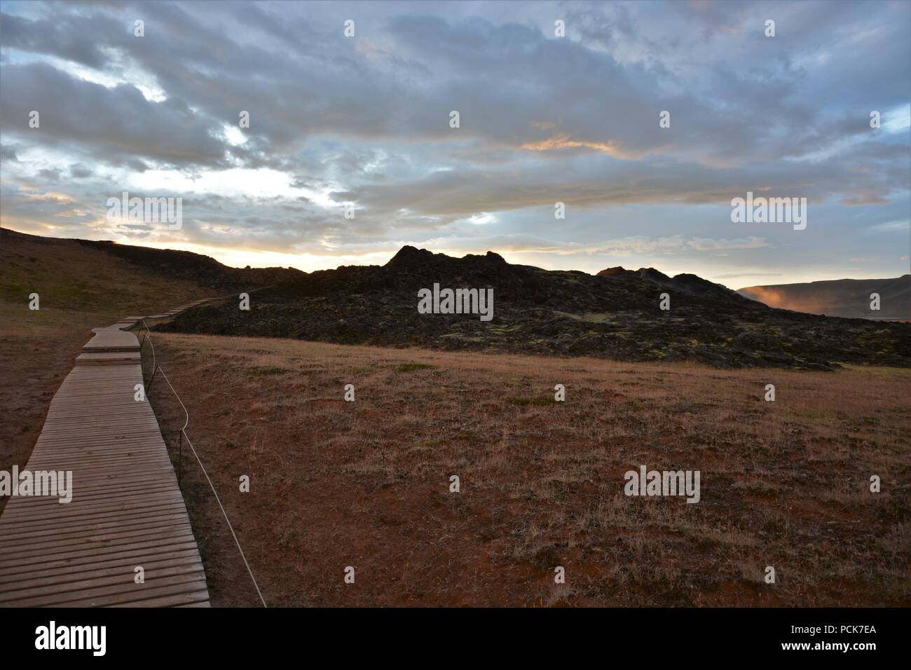 Sonnenuntergang an der Krafla Lavafelder in Island Stockfoto