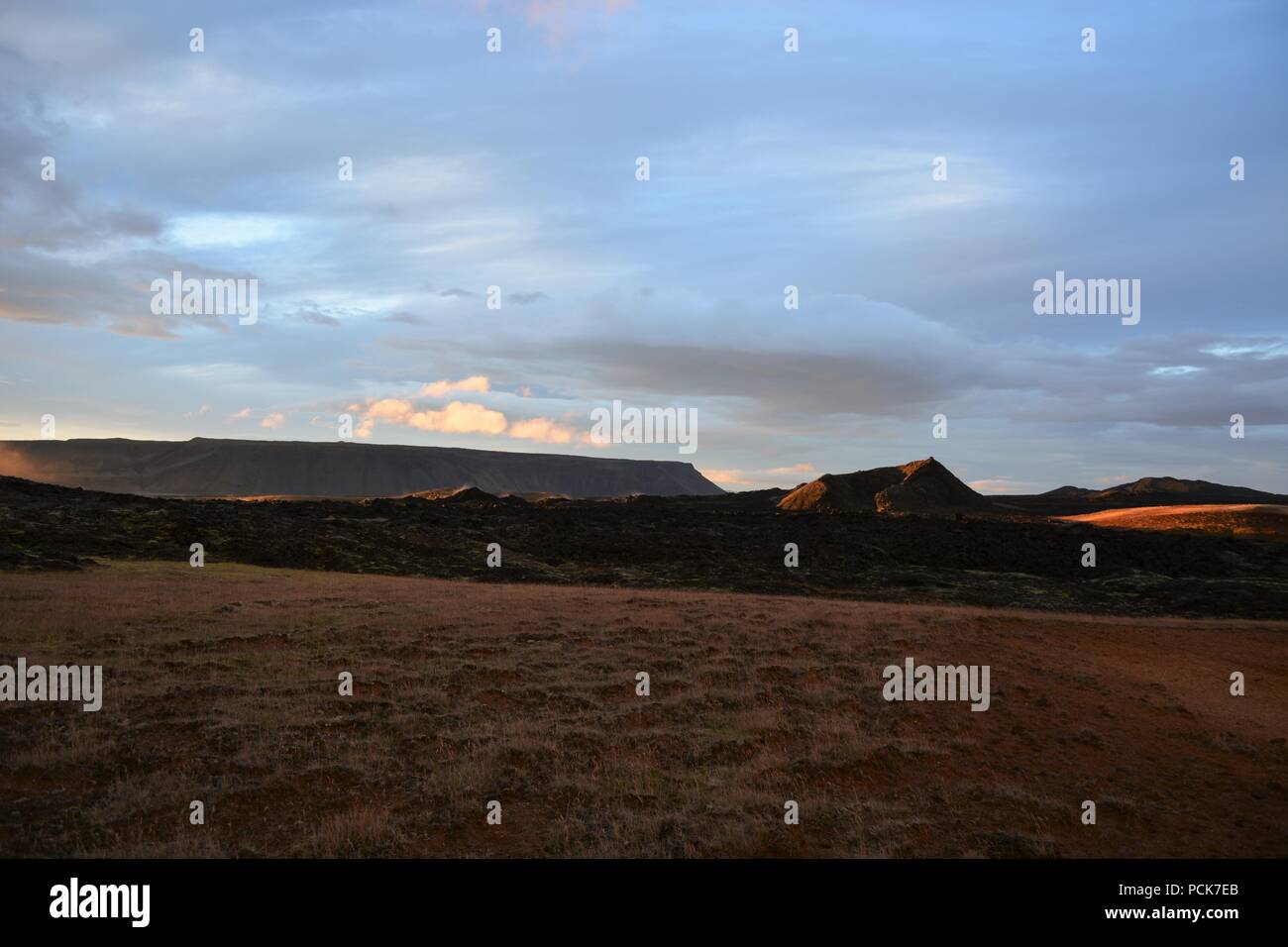 Sonnenuntergang an der Krafla Lavafelder in Island Stockfoto