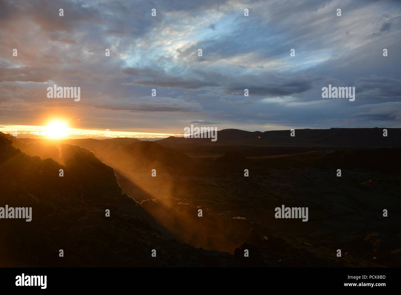 Sonnenuntergang an der Krafla Lavafelder in Island Stockfoto