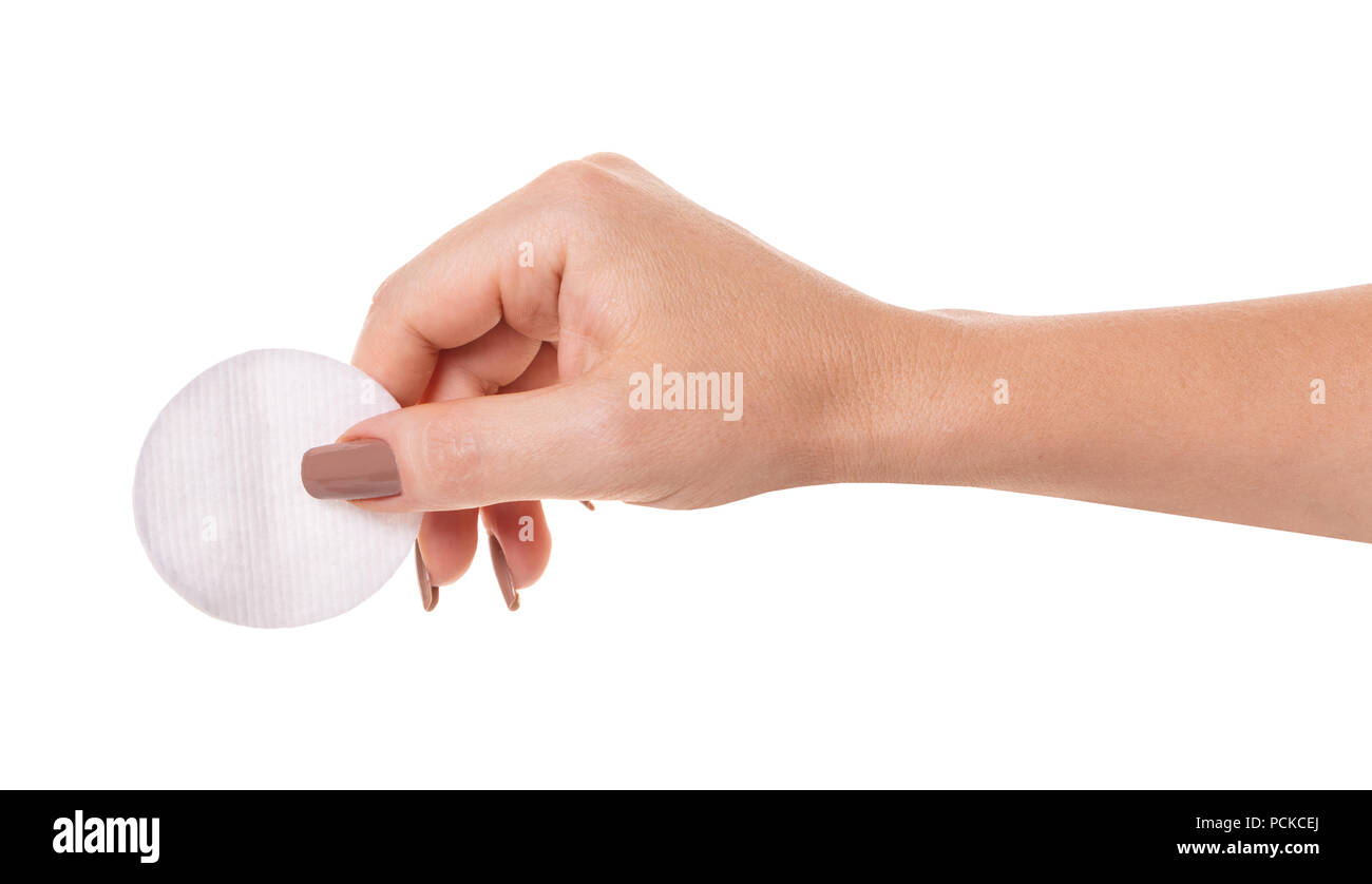 Wattierte Festplatte in eine weibliche Hand auf weißem Hintergrund isoliert Stockfoto