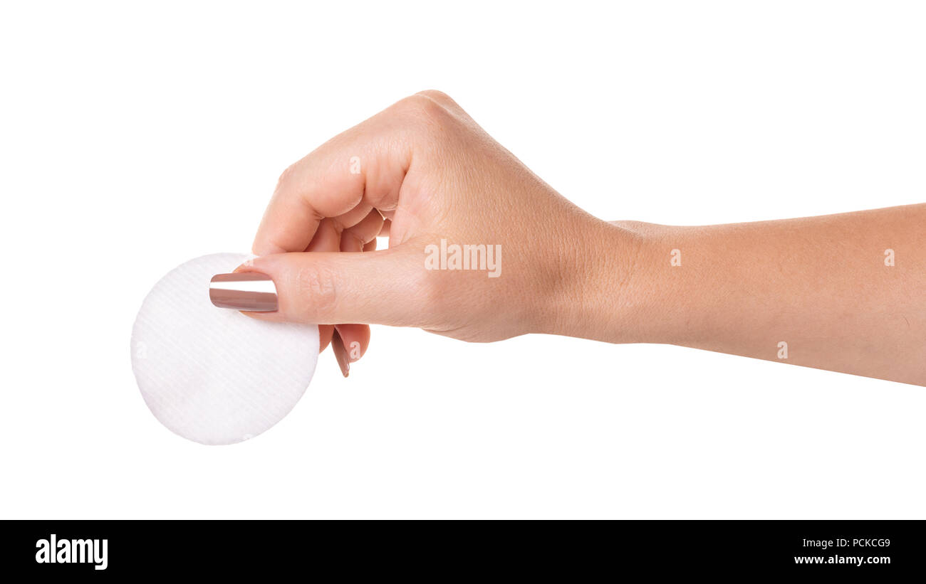 Wattierte Festplatte in eine weibliche Hand auf weißem Hintergrund isoliert Stockfoto