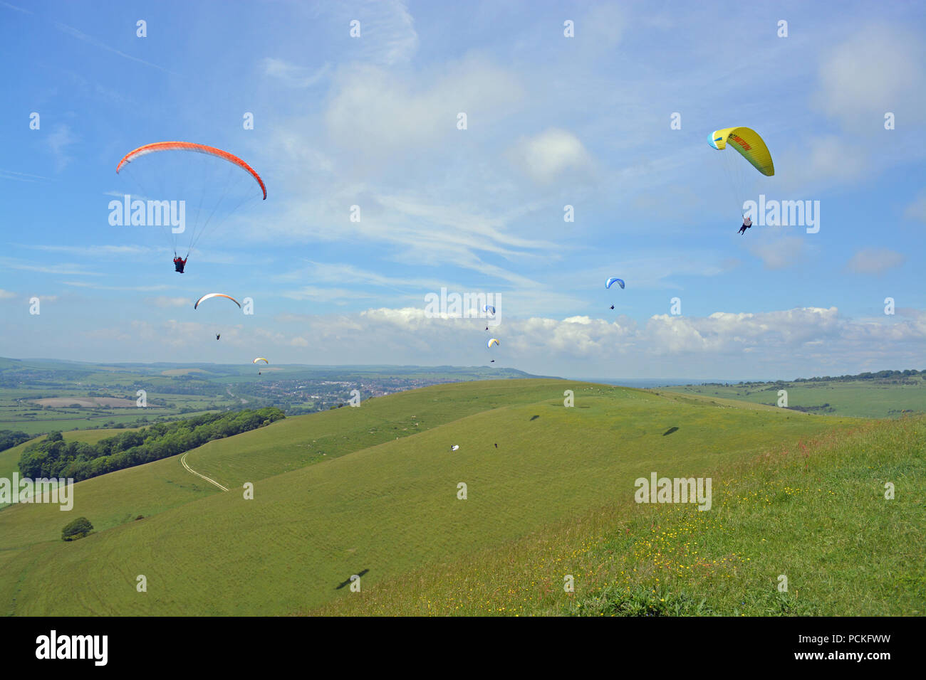 Paragliding, South Downs, Sussex Stockfoto