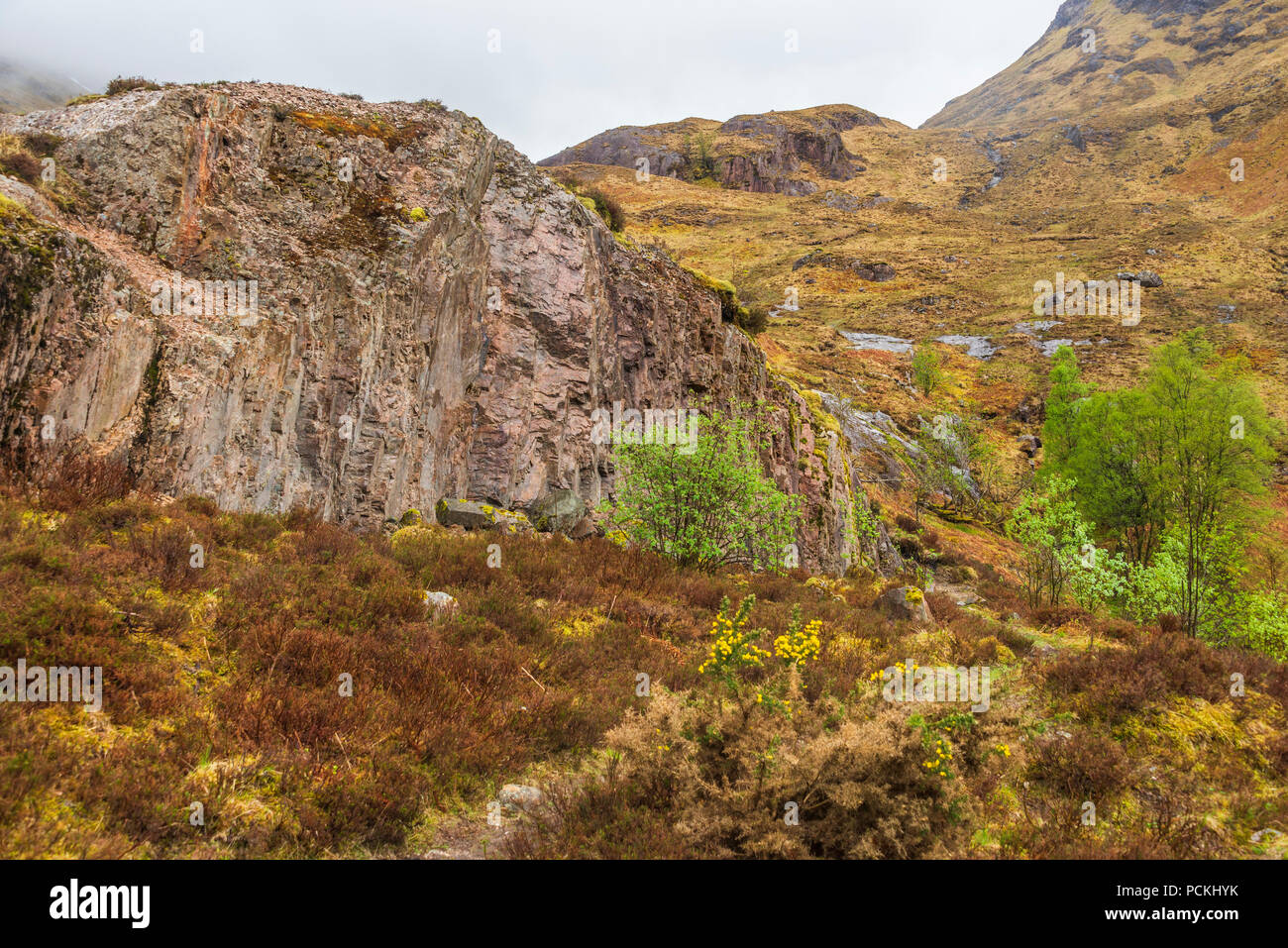 Ländliche Landschaften in Glencoe Valley an einem sonnigen Morgen Stockfoto