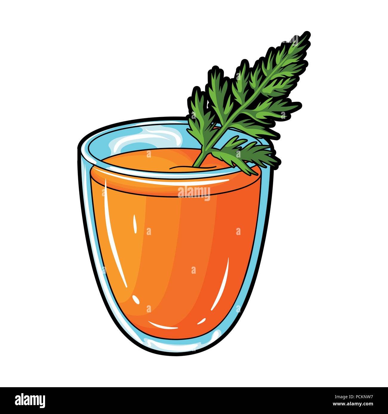 Ein Glas mit orange trinken und ein Blatt. Gesunde vegetarische Karottensaft. Vegetarische Gerichte einzelnen Symbol im Comic-stil Vektor Symbol lieferbar Web illustrati Stock Vektor