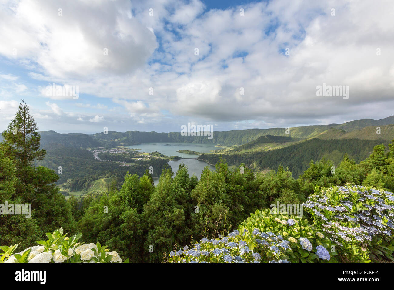 Miradouro Da Vista do Rei, Aussichtspunkt, Sete Cidades, Sao Miguel, Azoren, Portugal Stockfoto