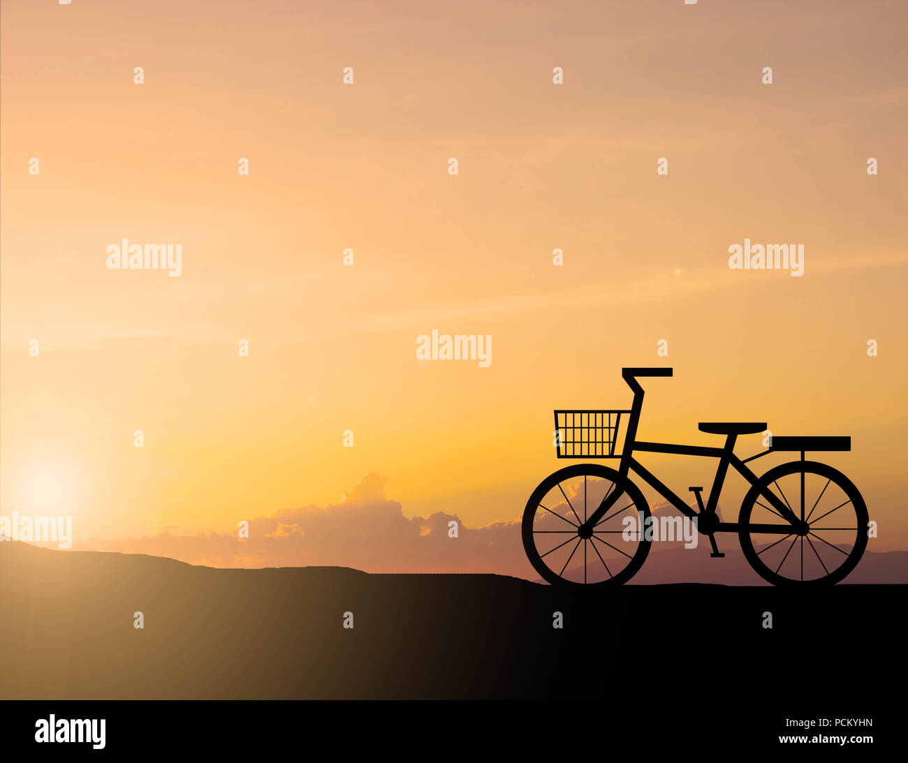 Silhouette der alten Fahrrad mit Sonnenuntergang Stockfoto