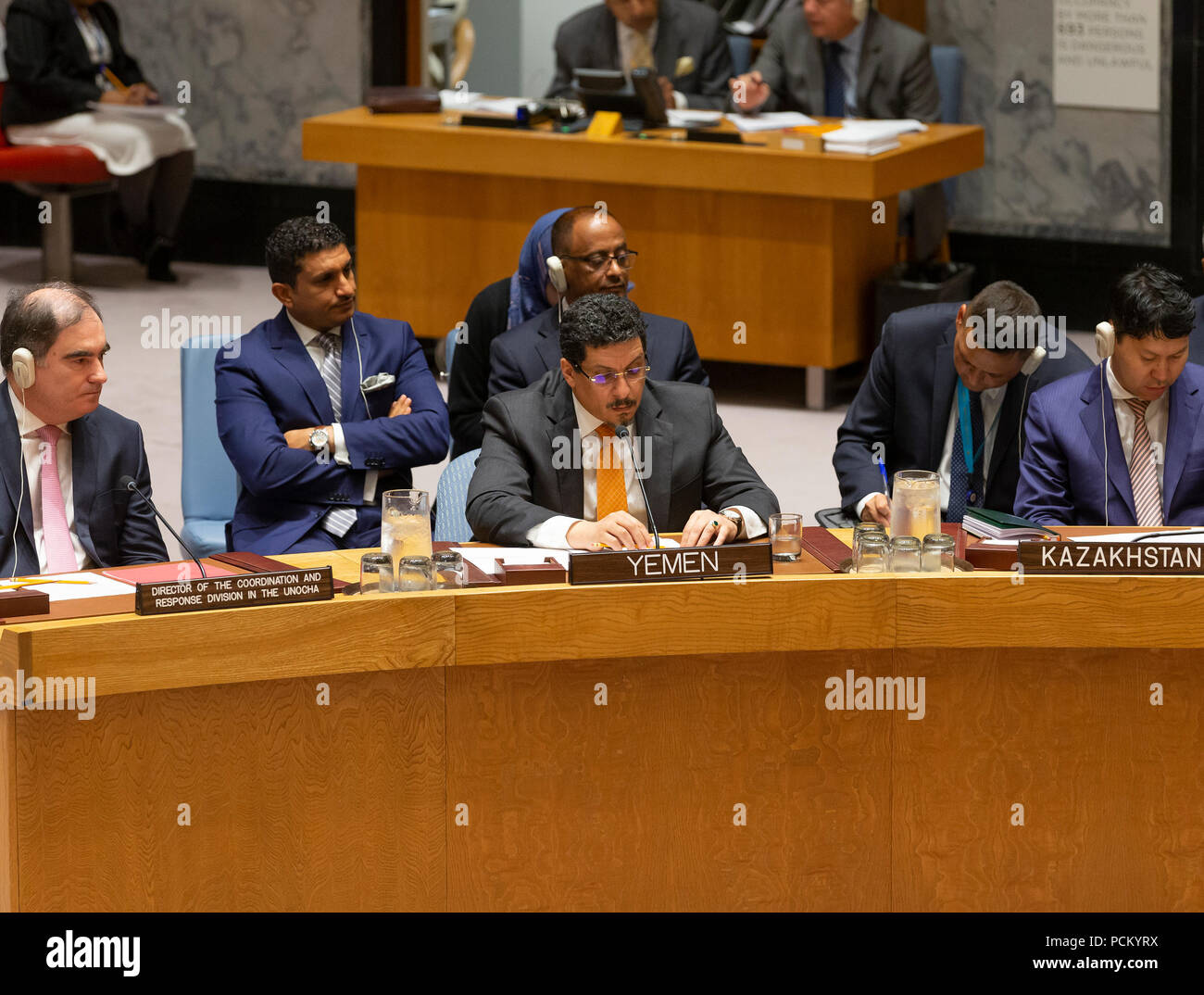 New York, Vereinigte Staaten. 02 Aug, 2018. Stellvertreter des Jemen, UN Marwan Ali Noman Al-Dobhany nimmt an Tagung des Sicherheitsrates zur Situation im Jemen am Hauptsitz der Vereinten Nationen Quelle: Lev Radin/Pacific Press/Alamy leben Nachrichten Stockfoto