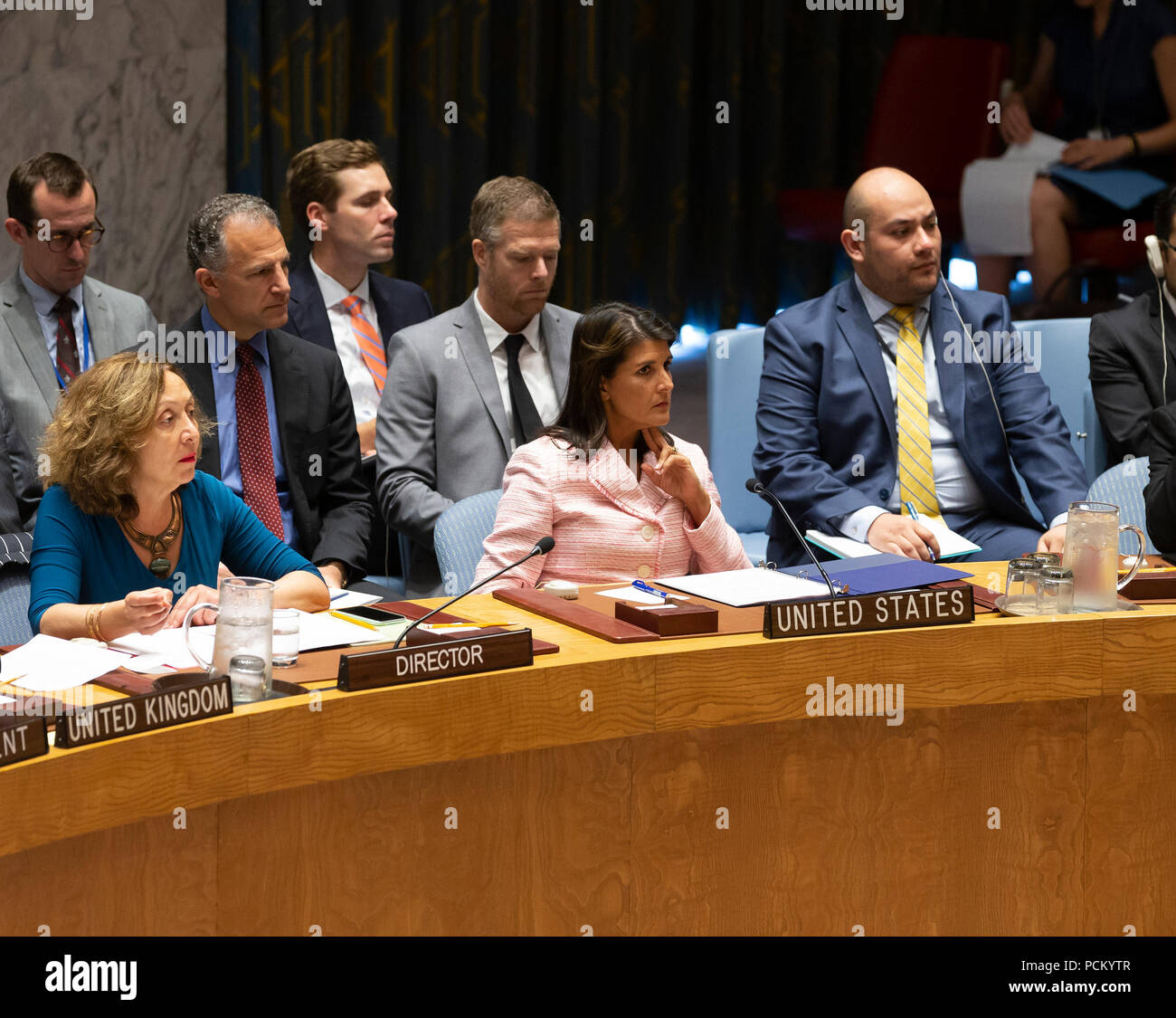 New York, Vereinigte Staaten. 02 Aug, 2018. Botschafter Nikki Haley Vertreter der USA in der UNO nimmt an Tagung des Sicherheitsrates zur Situation im Jemen am Hauptsitz der Vereinten Nationen Quelle: Lev Radin/Pacific Press/Alamy leben Nachrichten Stockfoto