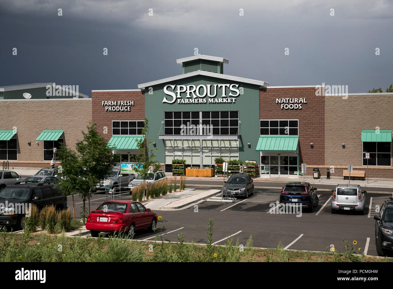 Ein logo Zeichen außerhalb von Sprossen Farmers Market retail Grocery Store in Arvada, Colorado, am 22. Juli 2018. Stockfoto