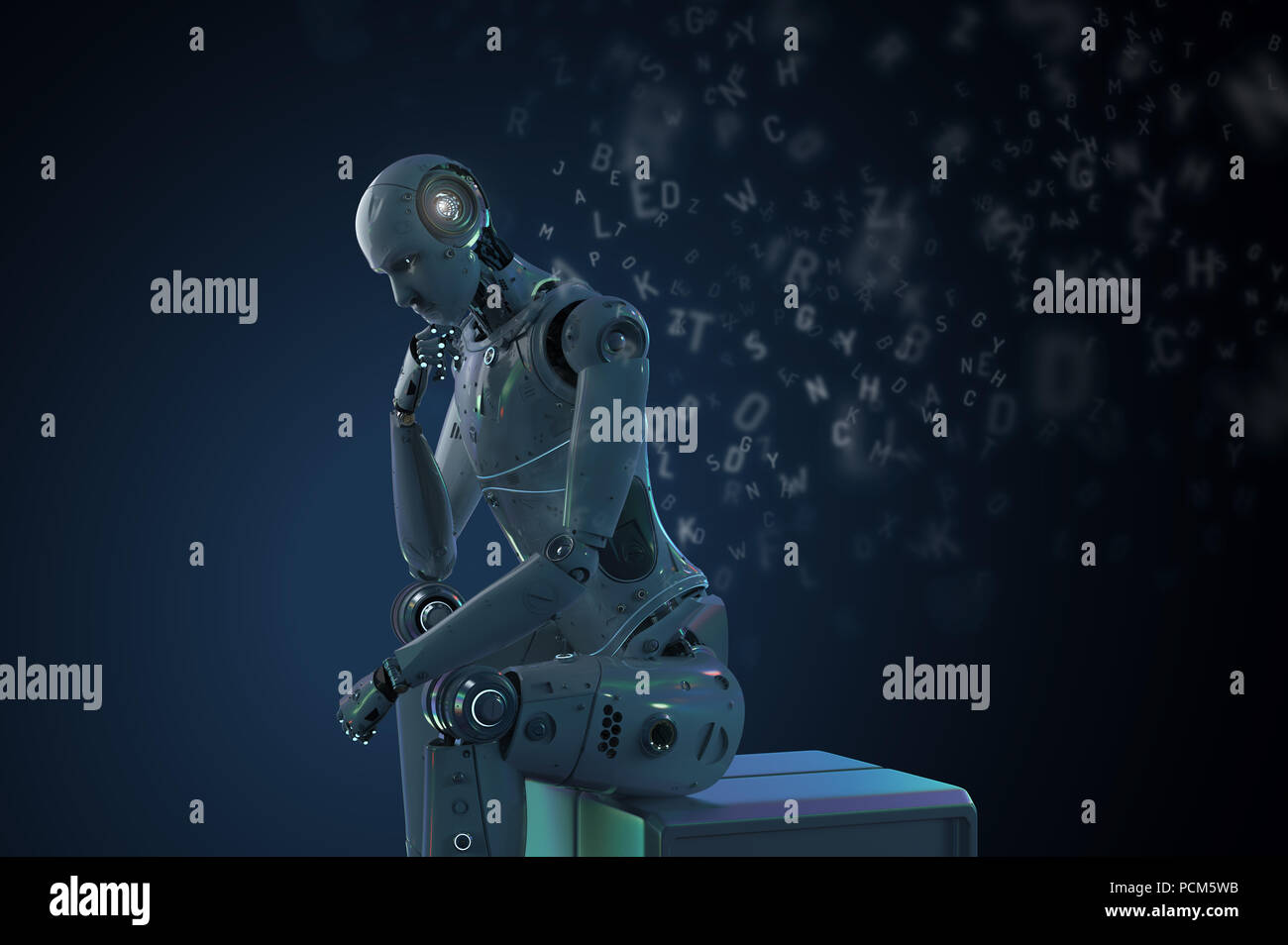 3D-Rendering ai Roboter lernen oder lernen mit Alphabeten Stockfoto