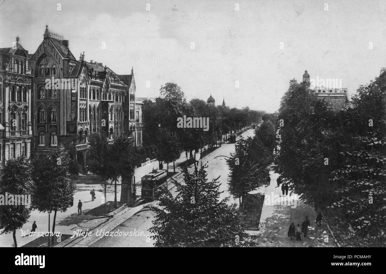 Aleje Ujazdowskie w Warszawie przed 1916. Stockfoto