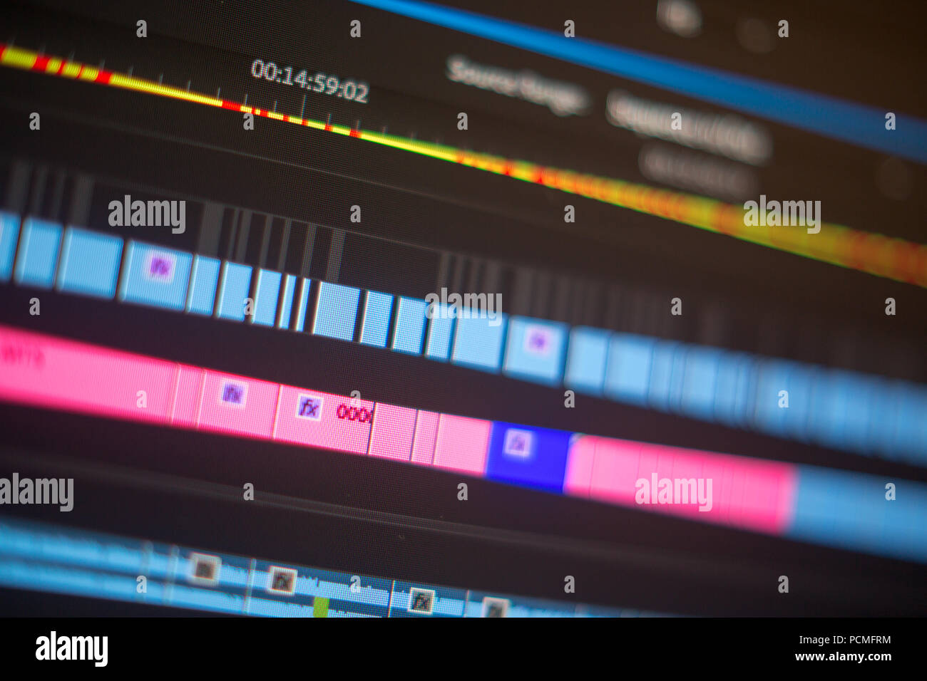 Videobearbeitung Zeit Linie auf Bildschirm Stockfoto