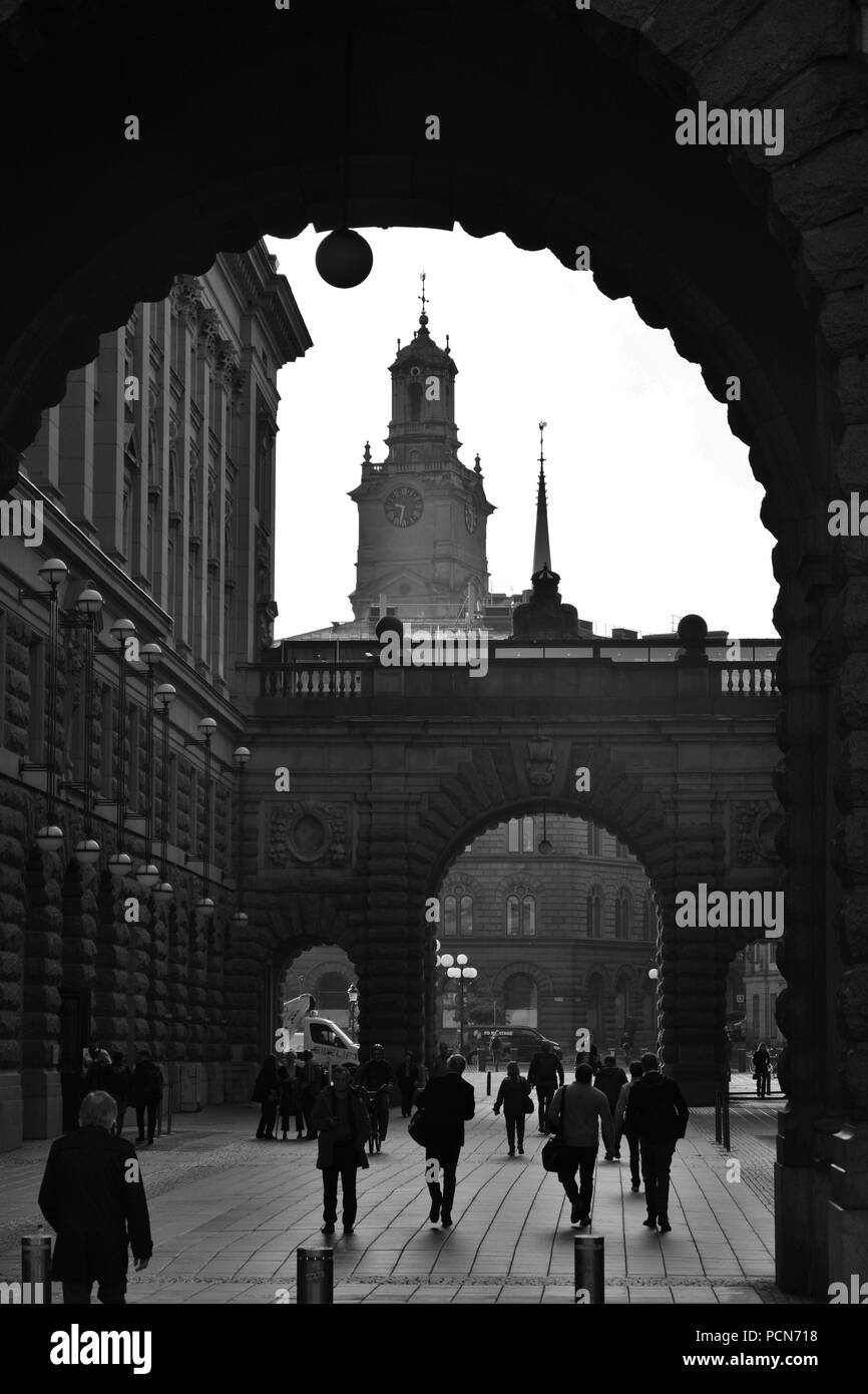 Random Street View im Parlament von Stockholm Stockfoto