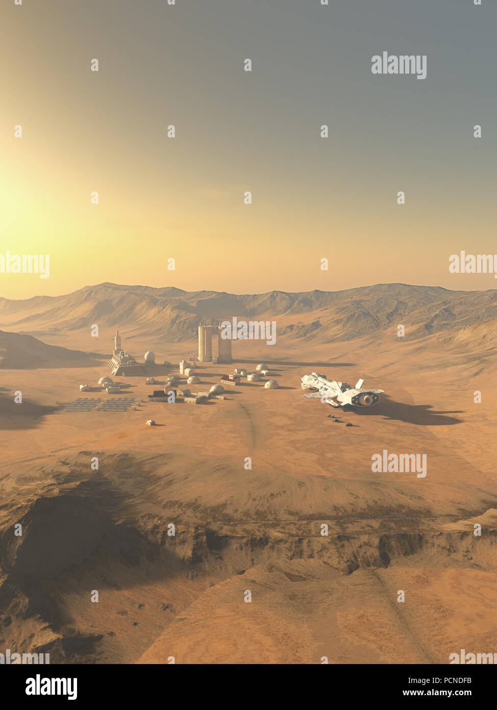 Zukunft Wüste Außenposten auf einer fremden Welt Stockfoto
