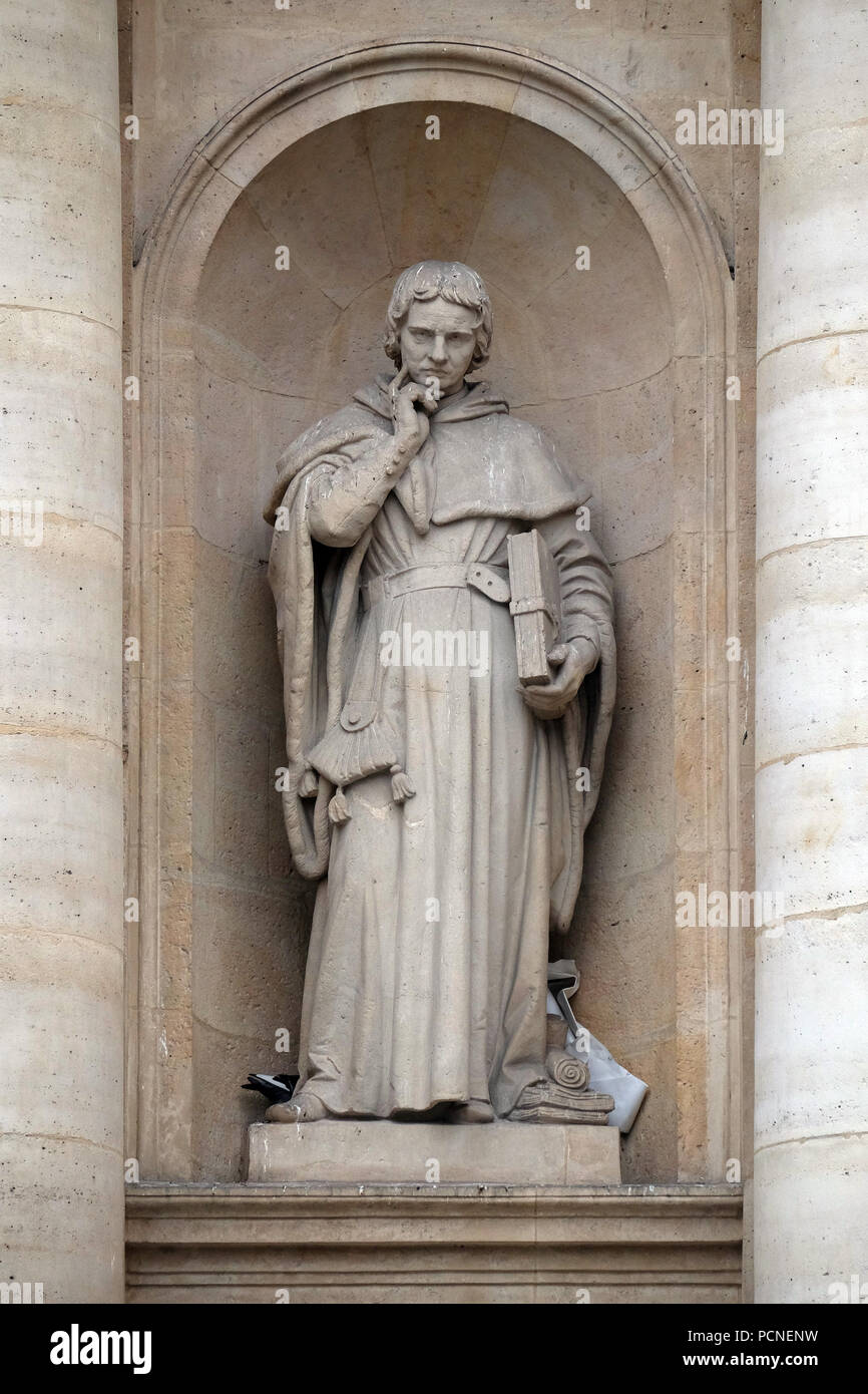 Jean Gerson Statue auf der Fassade der Saint Ursule Kapelle von der Sorbonne in Paris, Frankreich Stockfoto