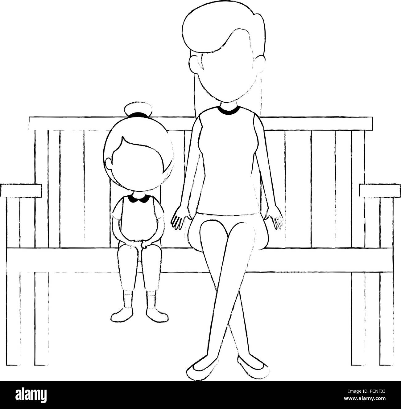 Die Tochter mit der Mutter im Park Stuhl zeichen Vector Illustration Design Stock Vektor