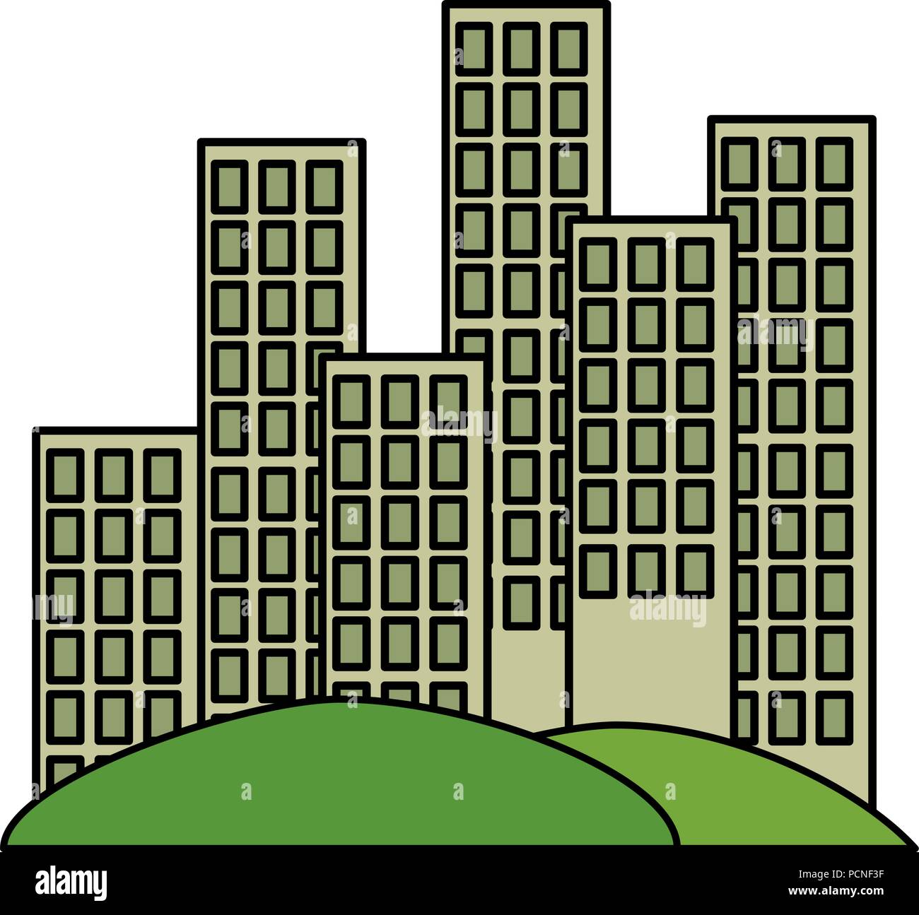 Stadtbild Gebäude Szene Symbole Vector Illustration Design Stock Vektor