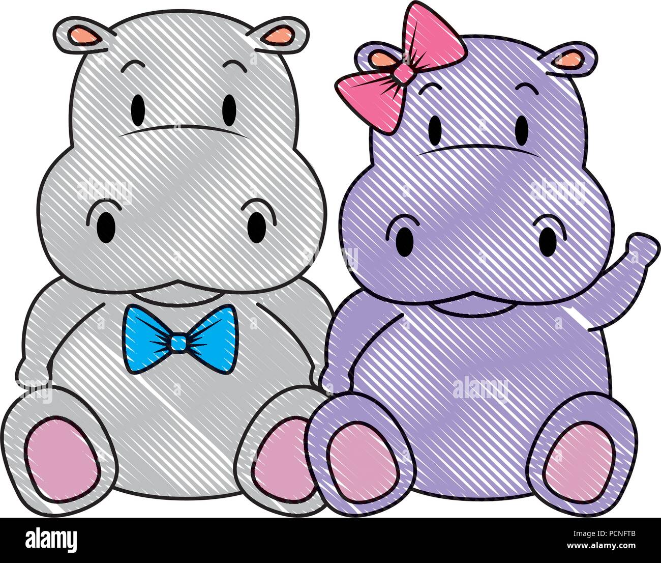 Niedlich und liebenswert Hippo paar Zeichen Vector Illustration Design Stock Vektor