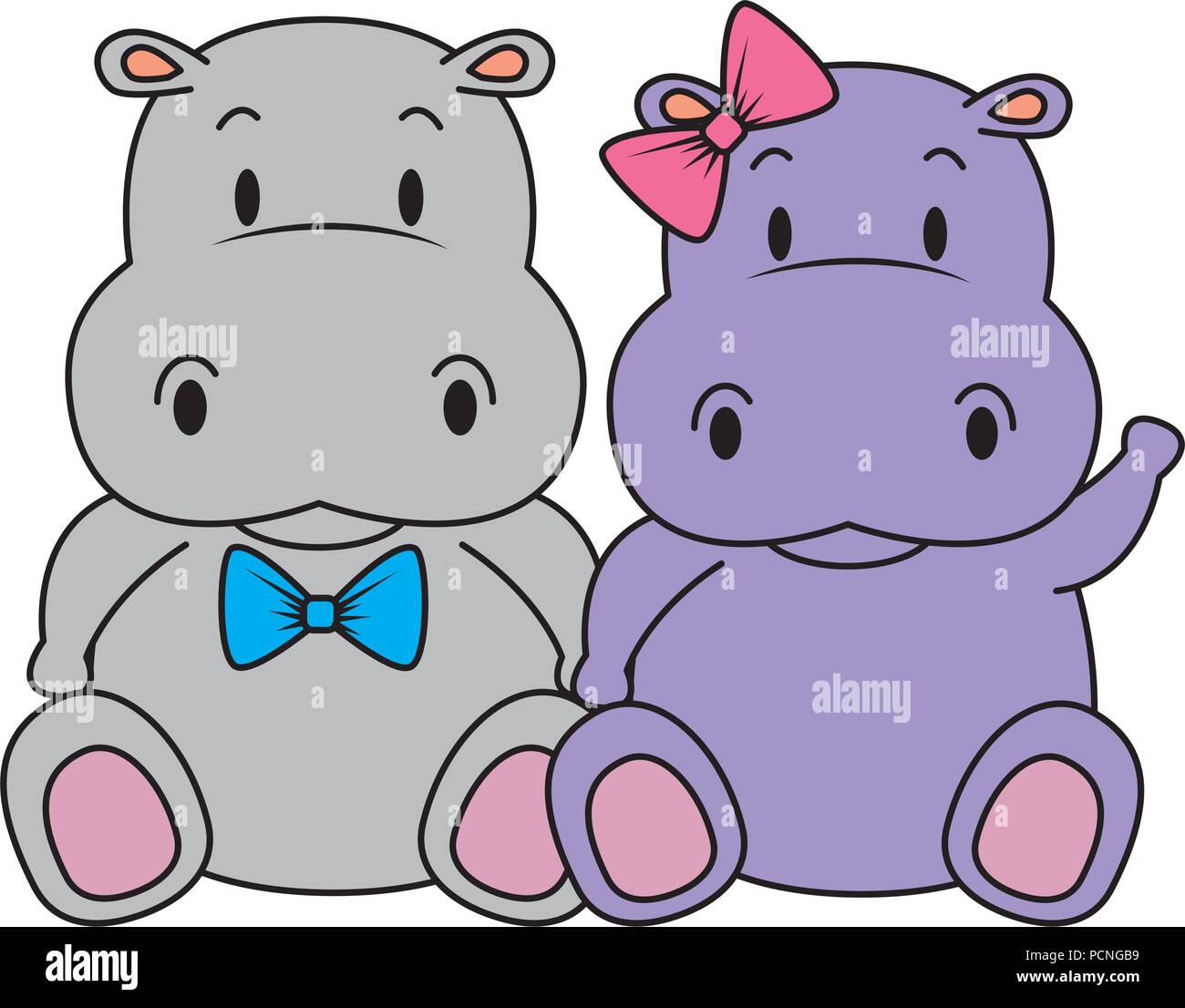 Niedlich und liebenswert Hippo paar Zeichen Vector Illustration Design Stock Vektor